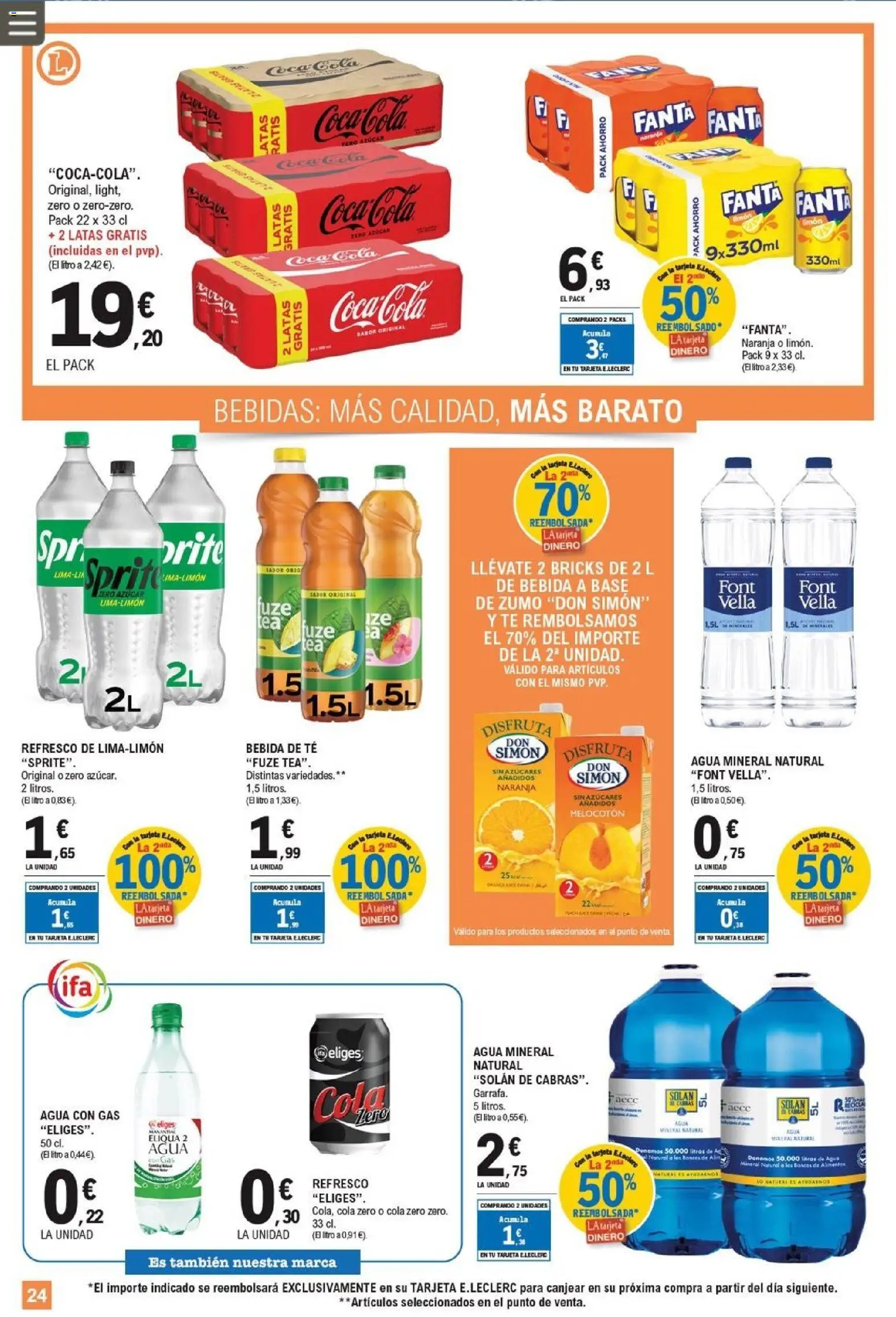 E.Leclerc folleto │ válido desde el 25.03.2026 | Página: 24 | Productos: Agua con gas, Ροζ πιπέρι, Κούβα, Agua mineral