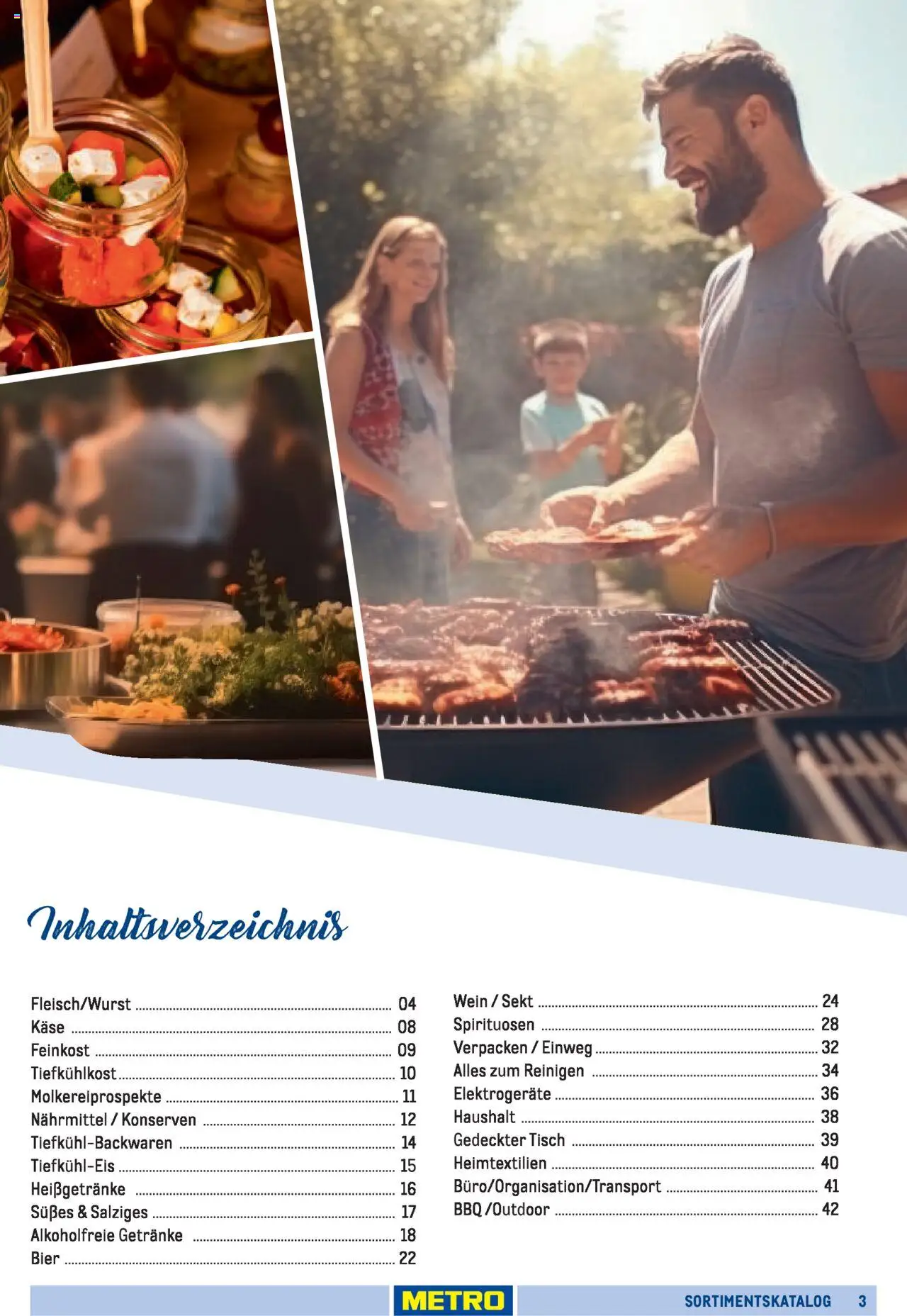 Metro Sortimentskatalog Vereine & Feste – gültig ab 01.06.2024 | Seite: 3 | Produkte: Käse, Bier, Tisch, Sekt