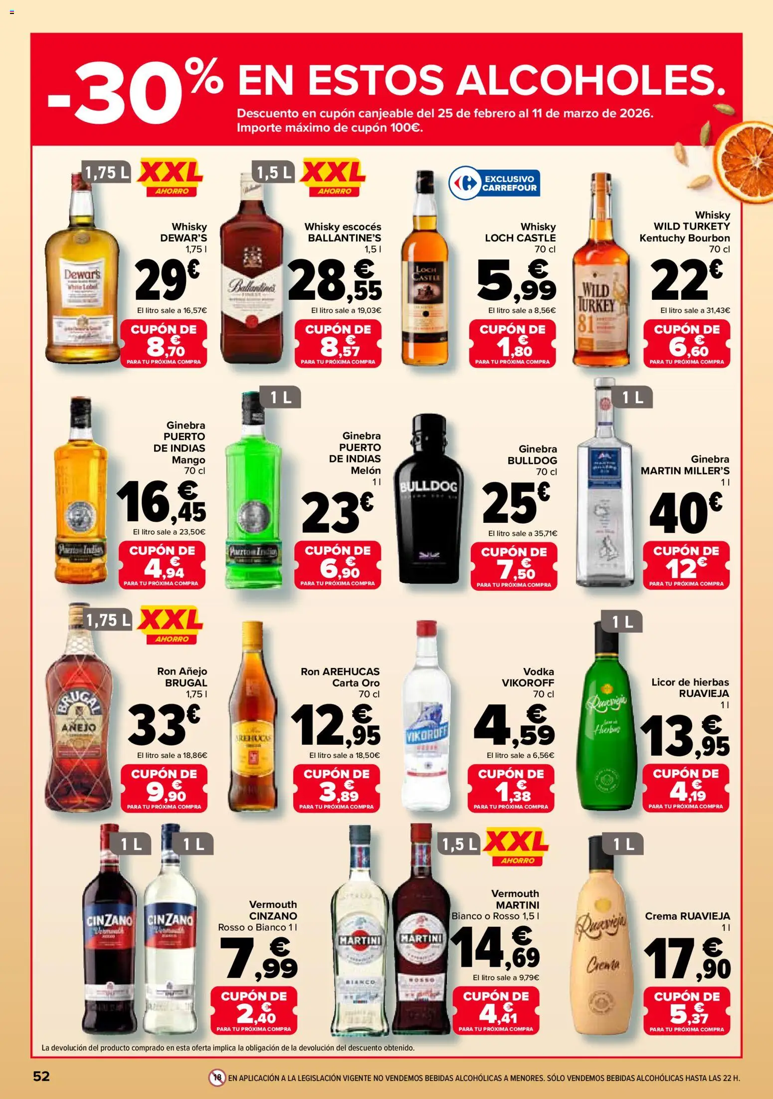 Carrefour folleto │ válido desde el 12.02.2026 | Página: 52 | Productos: Ginebra, Vodka, Whisky, Ρούτερ