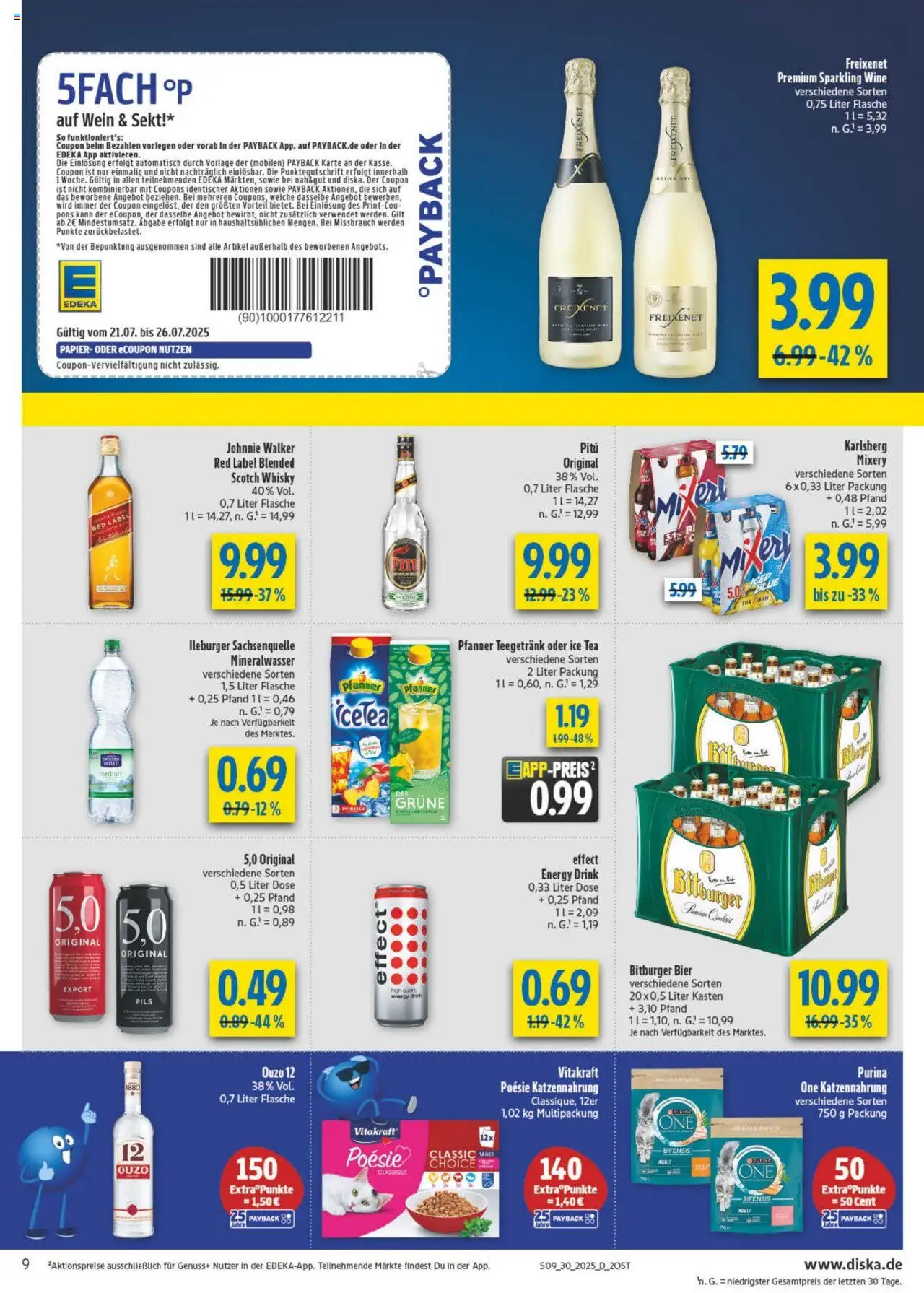 Diska Prospekt 	 - gültig ab dem 21.07.2025 | Seite: 9 | Produkte: Bitburger, Mineralwasser, Mixery, Johnnie walker