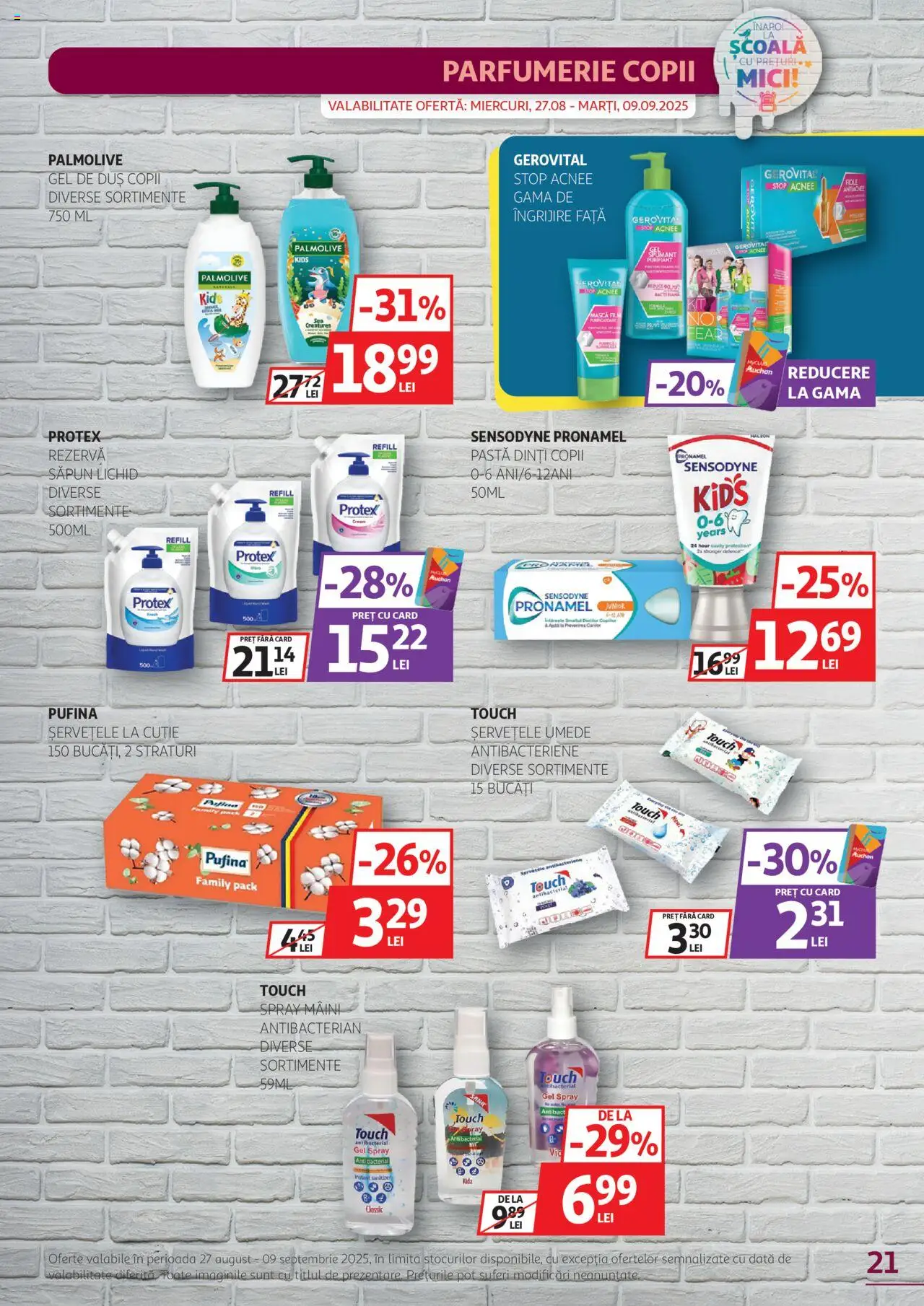 Catalog Auchan – valabil de la 27.08.2025 | Pagină: 21 | Produse: Săpun, Gel de duș, Săpun lichid, Șervețele umede