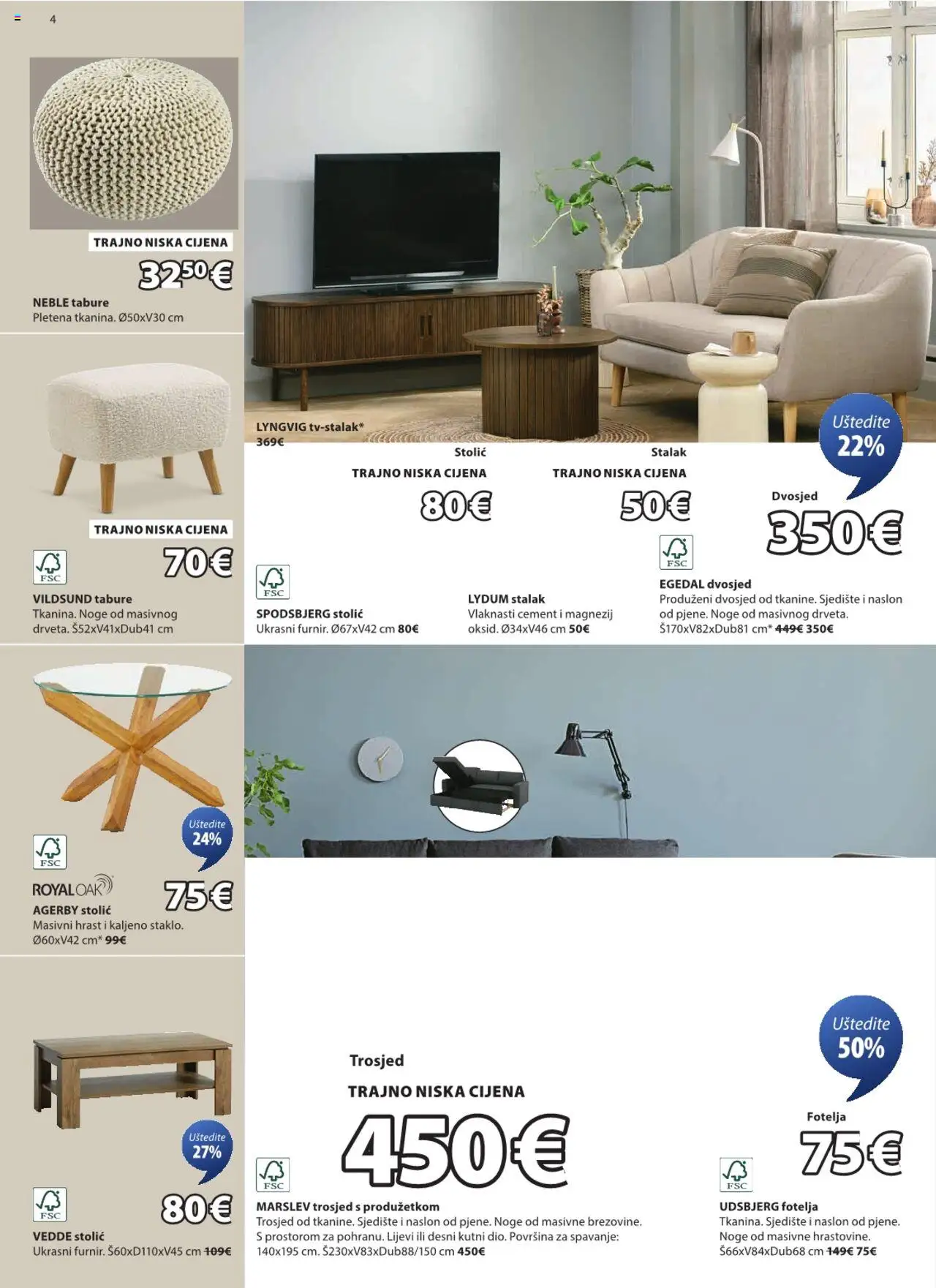 JYSK katalog | vrijedi od 17.09.2025 | Stranica: 4 | Proizvodi: Trosjed, Stolić, Tabure, Dvosjed