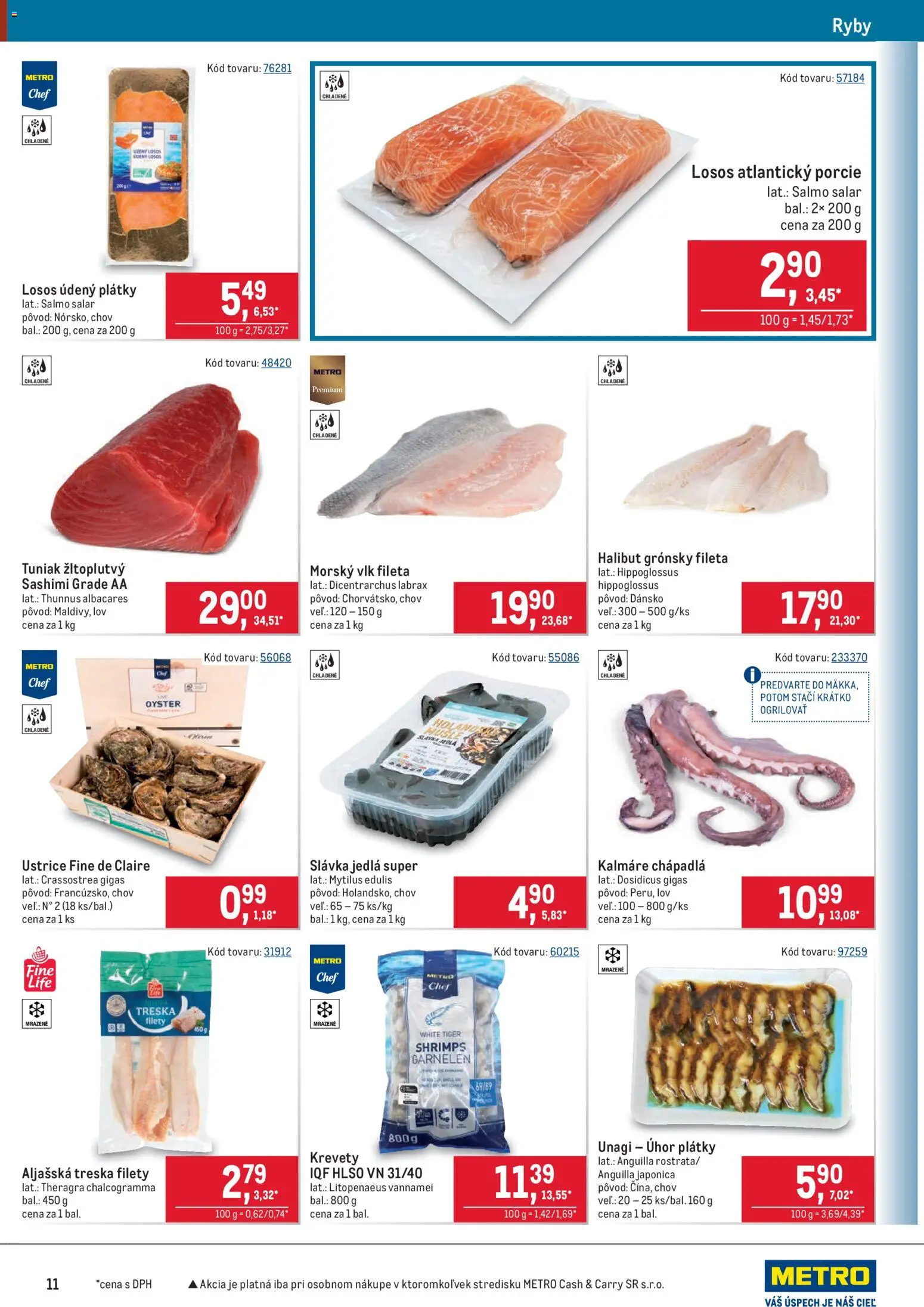 Nové Metro akcie – leták je platný od 05.11.2025 | Strana: 11 | Produkty: Tuniak, Ryby, Losos, Treska