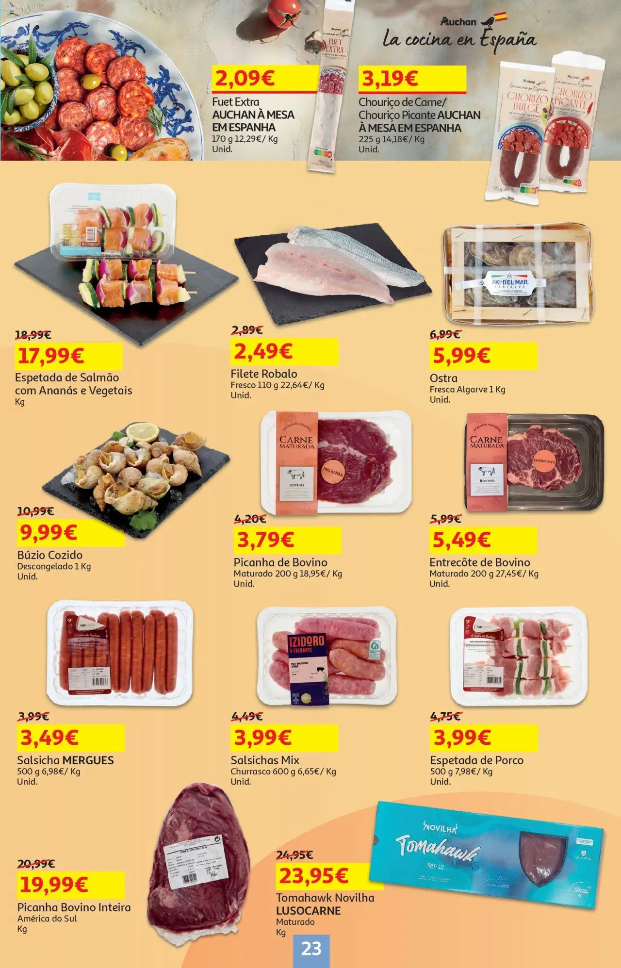Auchan - Brinquedos de Verão │ válido de 18.06.2025 | Página: 23 | Produtos: Salmão, Salsicha, Chouriço, Carne