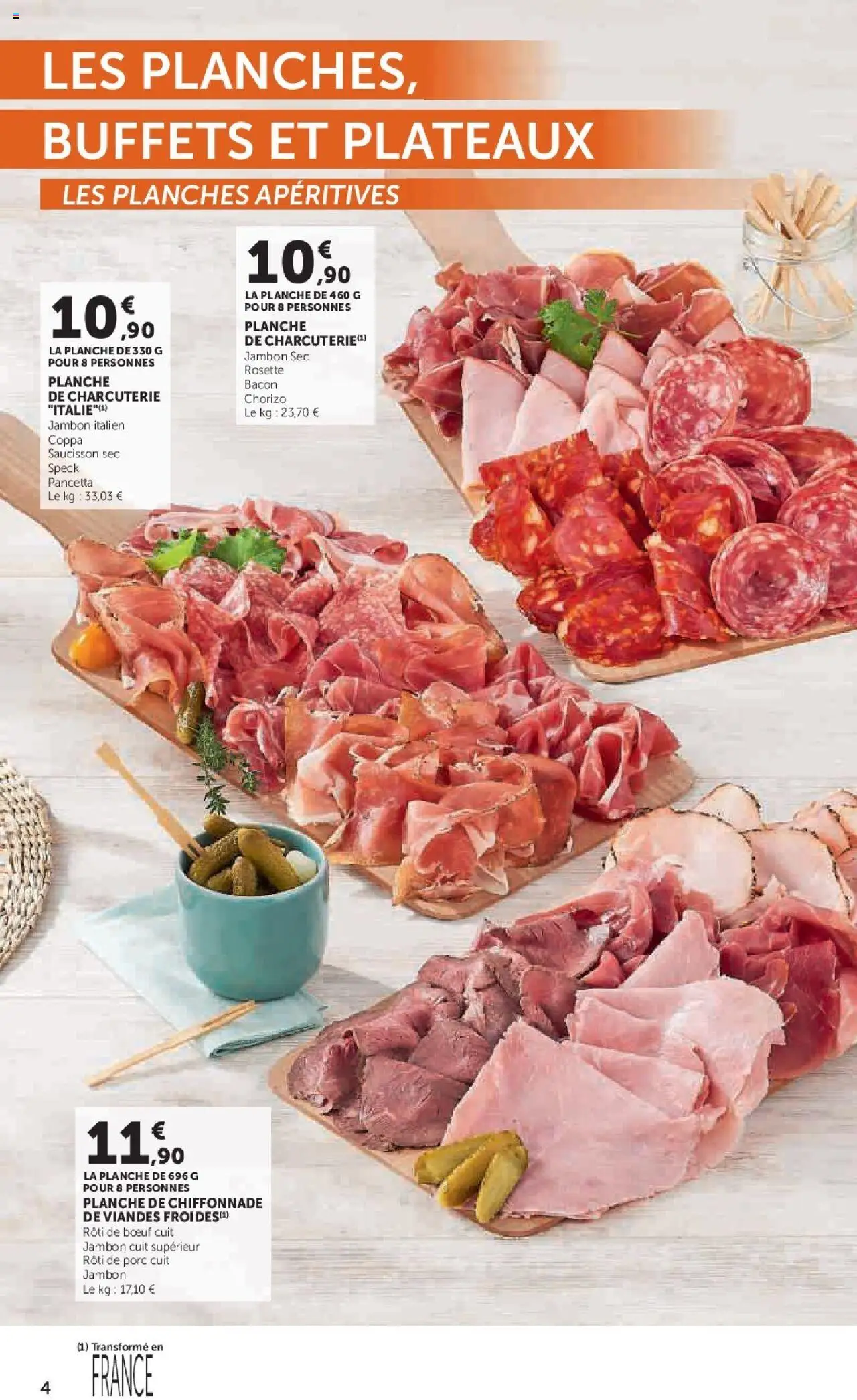 {H1} | Page: 4 | Produits: Saucisson sec, Rôti de bœuf, Jambon, Porc