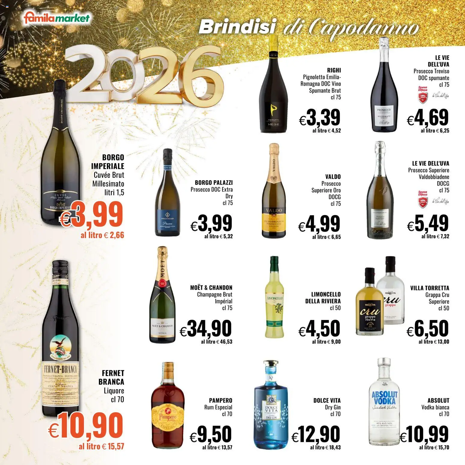 Volantino Famila del 28.12.2025 | Pagina: 2 | Prodotti: Gin, Vodka, Prosecco, Rum
