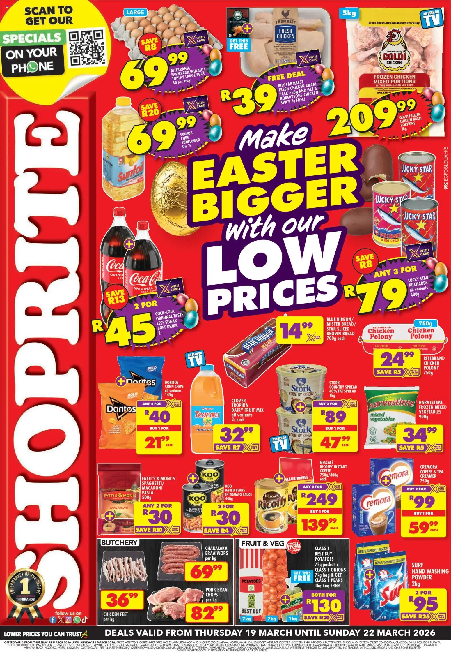 New Shoprite catalogue – valid from 19.03.2026 | Page: 1 | Products: Creamer, Coffee, Fruit, Sausage