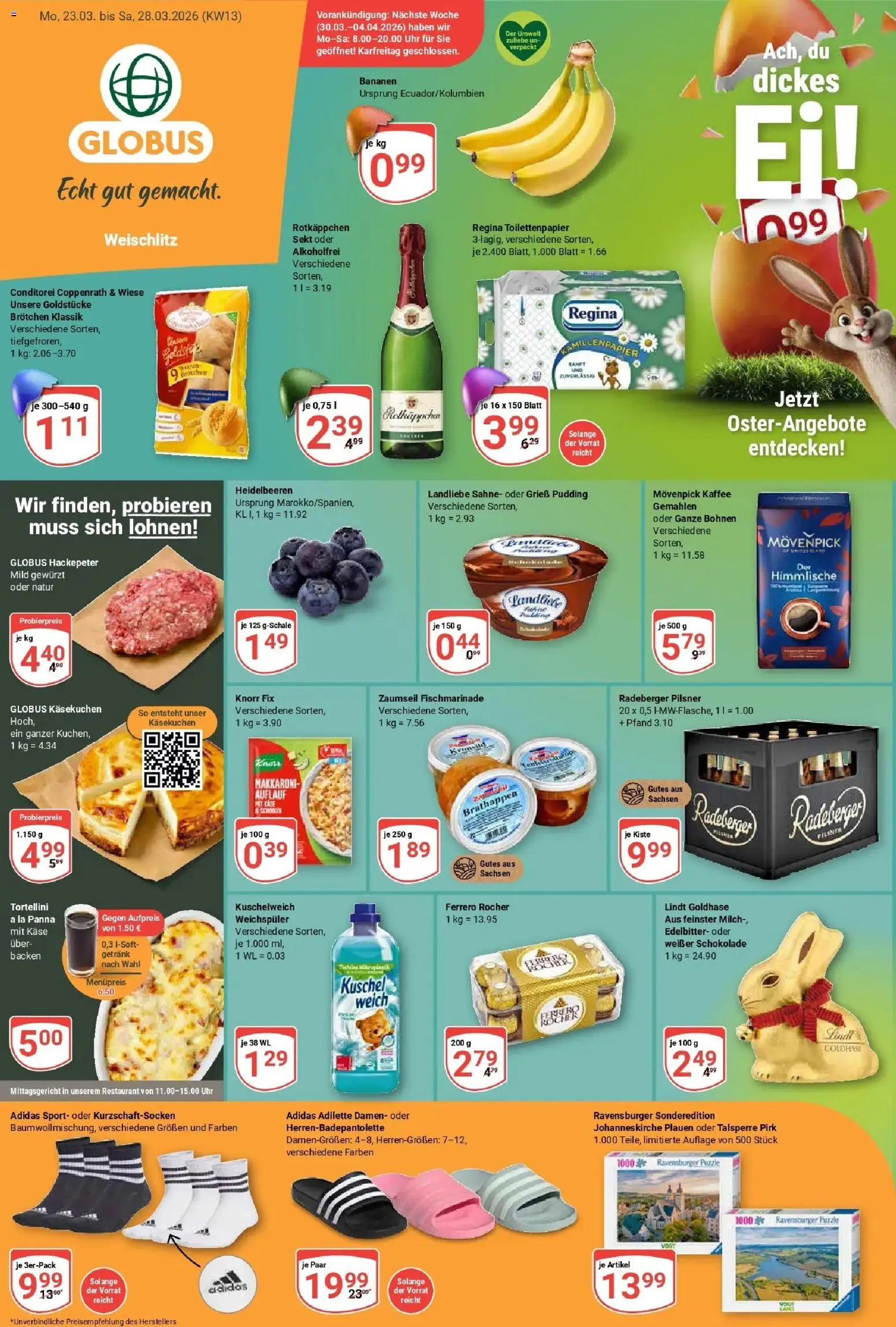 Globus prospekt Weischlitz	 – gültig ab 23.03.2026 | Seite: 1 | Produkte: Kaffee, Pudding, Lindt, Uhr