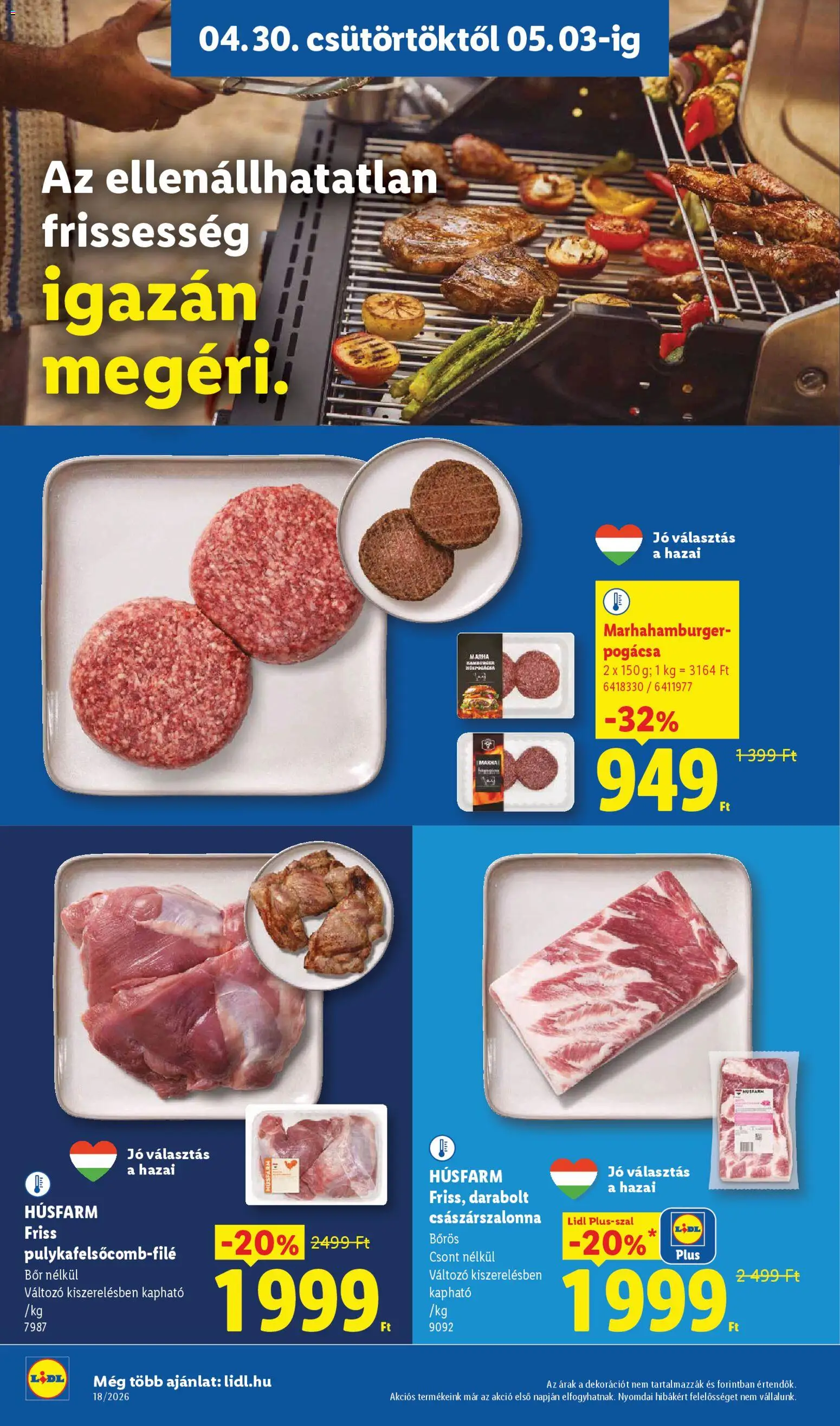 Lidl akciós ujság - amely érvényes a következő dátumtól: 30.04.2026 | Oldal: 4 | Termékek: Hamburger, Bacon, Bor, Pogácsa