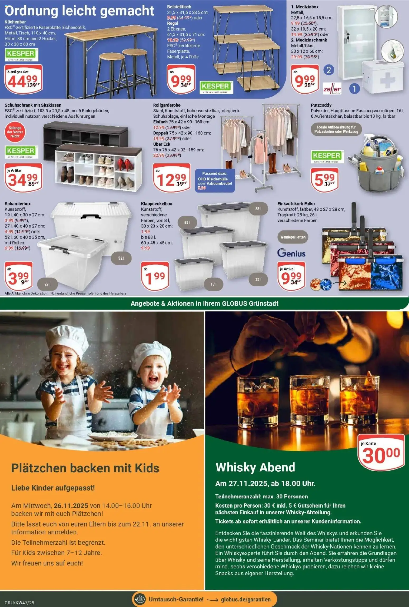 Globus prospekt Grünstadt	 – gültig ab 17.11.2025 | Seite: 25 | Produkte: Whisky, Beistelltisch, Regal, Uhr