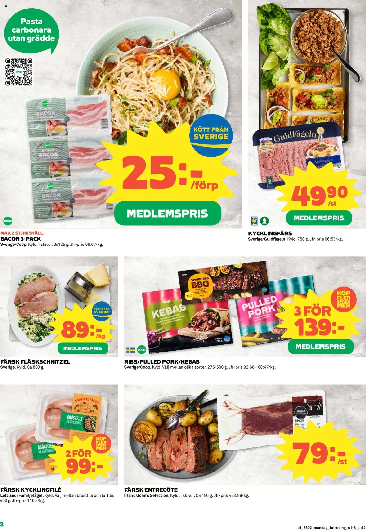 Coop reklamblad aktuell från 05.01.2026 | Sida: 2 | Produkter: Bacon, Kycklingfile, Entrecote, Grädde
