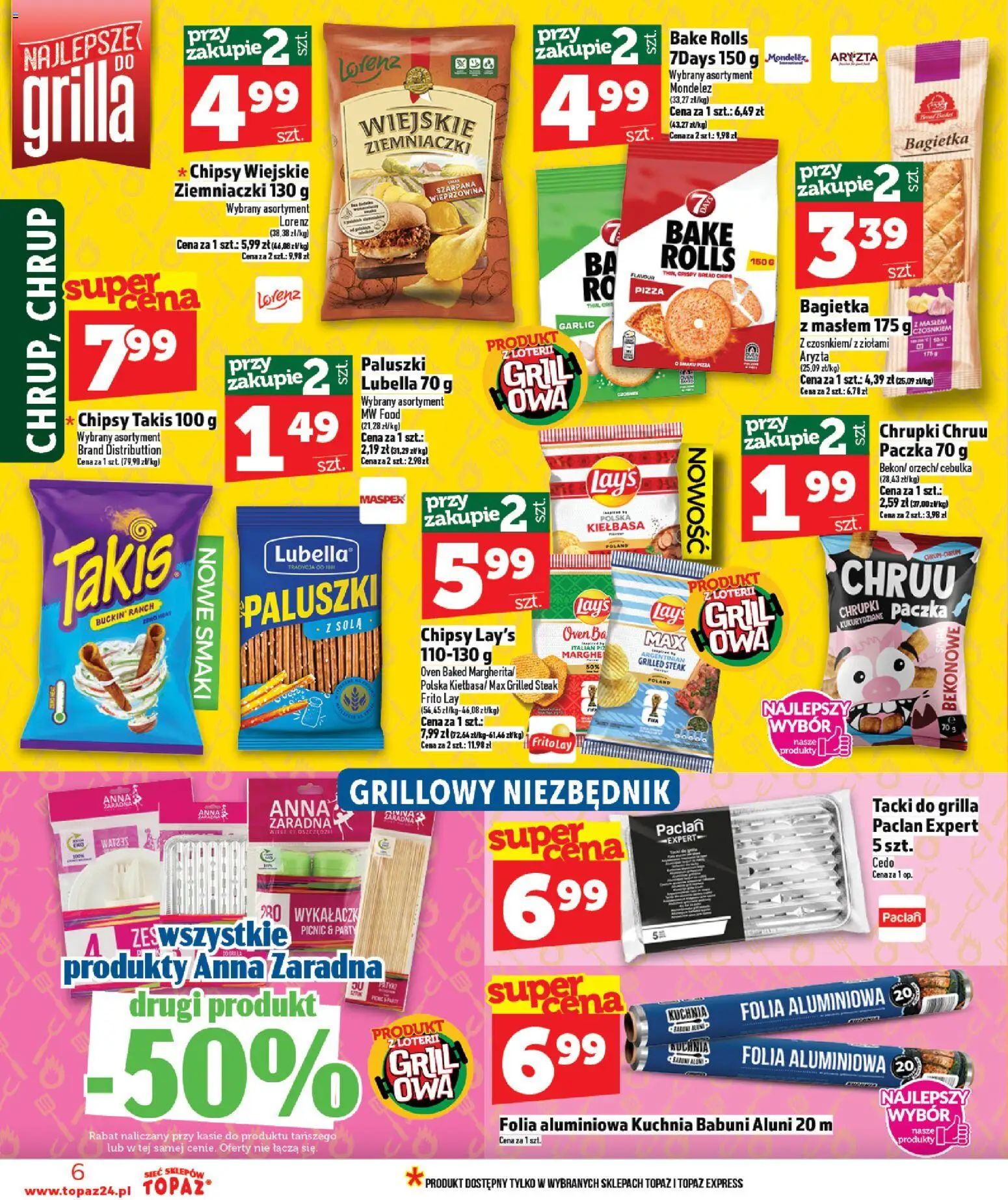 Topaz gazetka od 30.04.2026 | Strona: 6 | Produkty: Chrupki, Bagietka, Paluszki, Wieprzowina