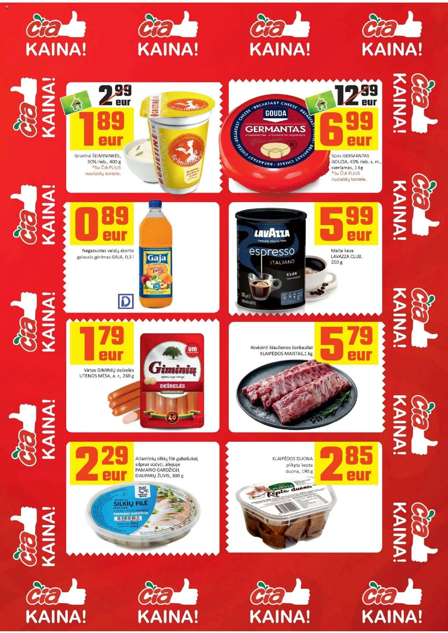 ČIA MARKET akcijos nuo 14.04.2026 | Puslapis: 19 | Prekių: Kiaulienos, Dešrelės, Silkių filė, Žuvis