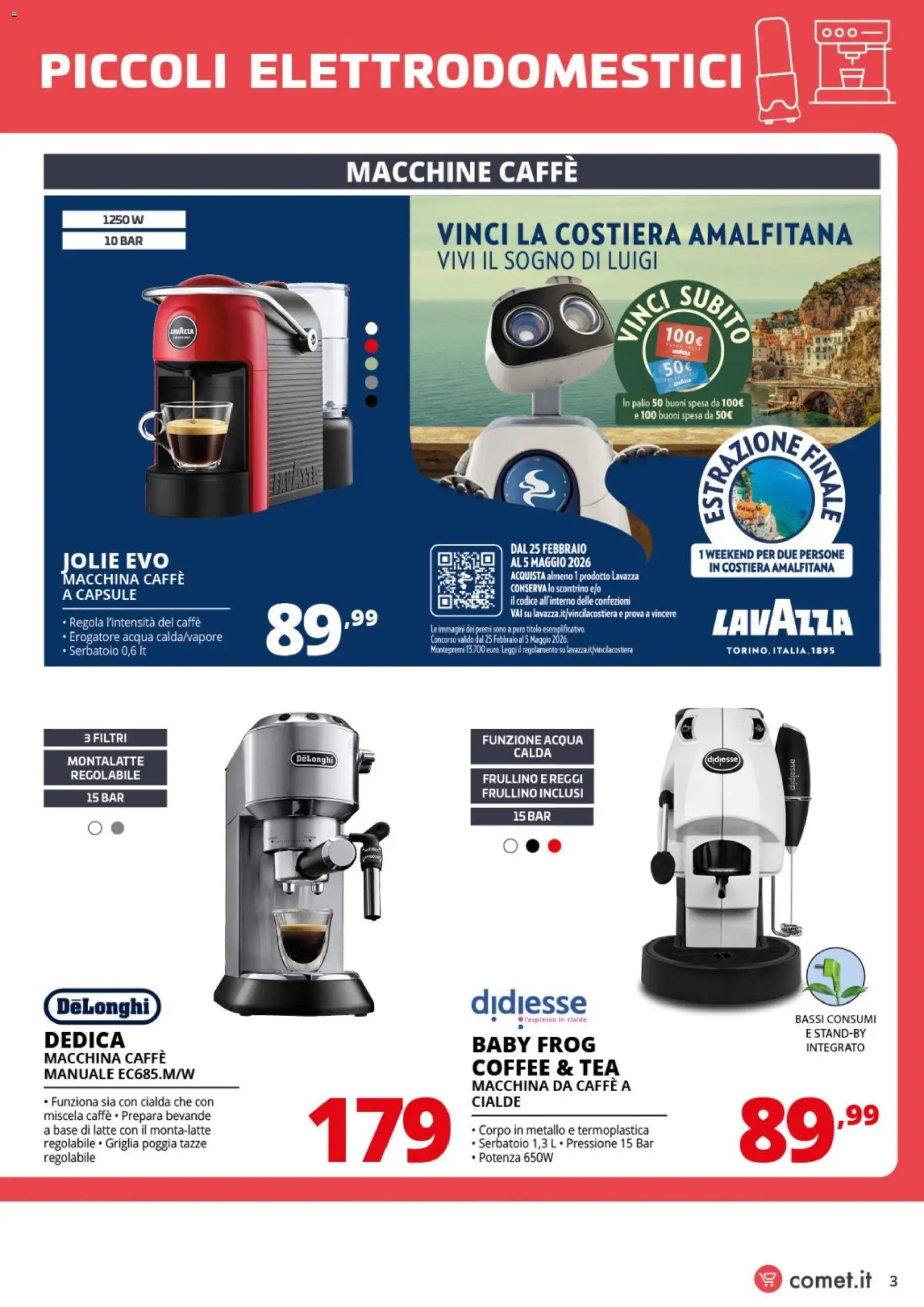 Volantino Comet del 10.04.2026 | Pagina: 3 | Prodotti: Macchina da caffe, Caffè, Latte, Lavazza