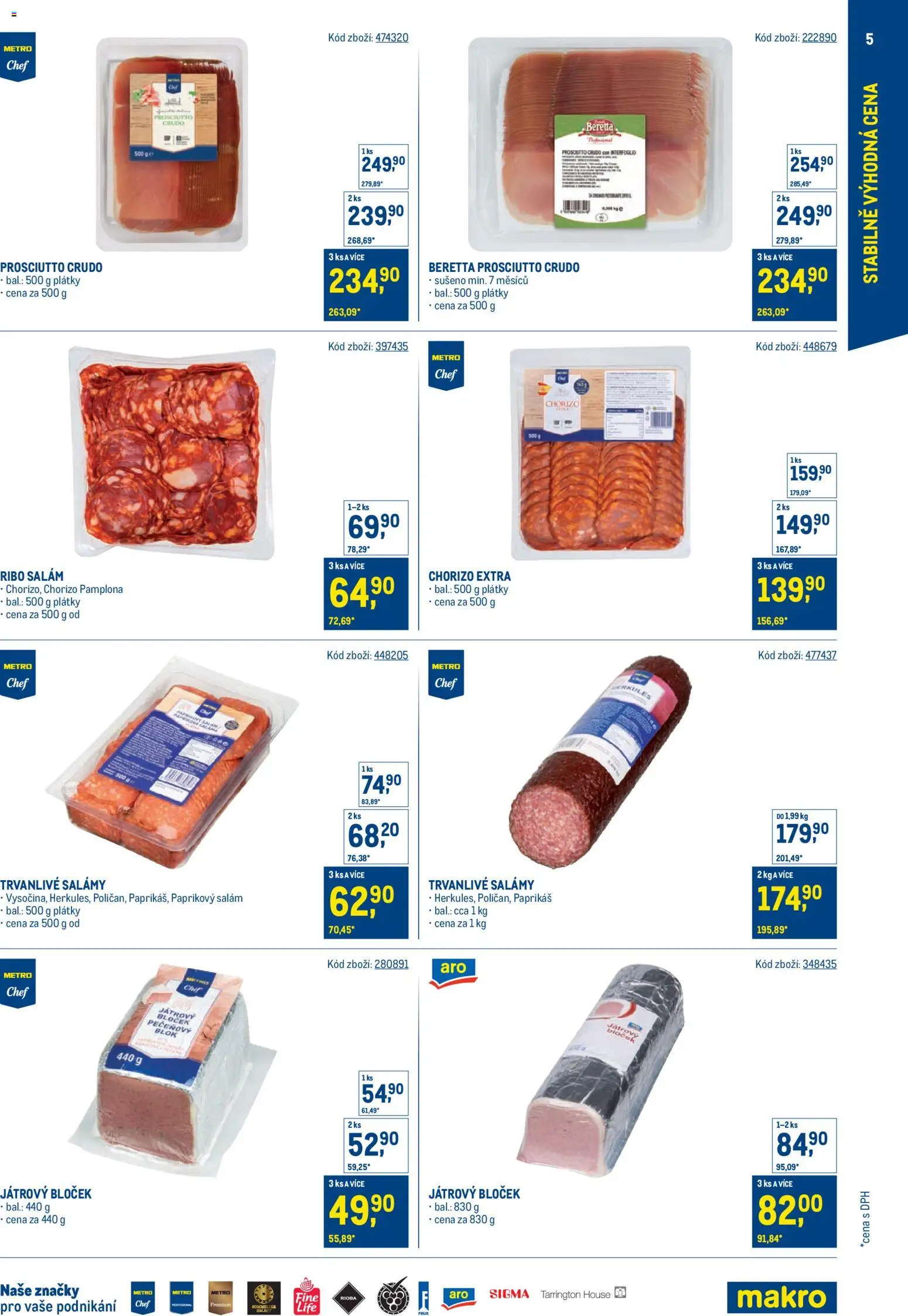 Makro leták - Stabilně výhodná cena – gastronomie od 24.09.2025 | Strana: 5 | Produkty: Salám, Prosciutto, Chorizo, Crudo