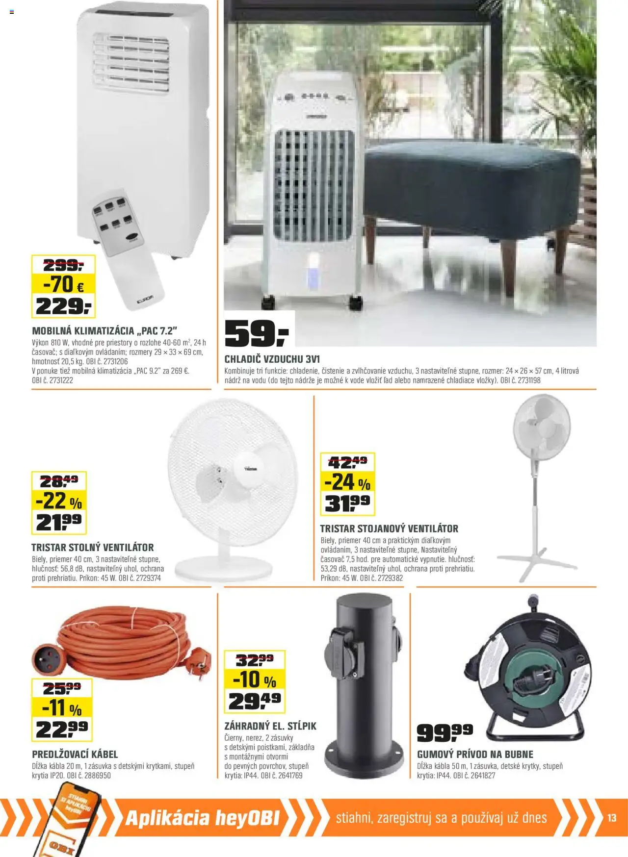 OBI leták │ platný od 01.07.2025 | Strana: 13 | Produkty: Mobilná klimatizácia, Ventilátor, Klimatizácia