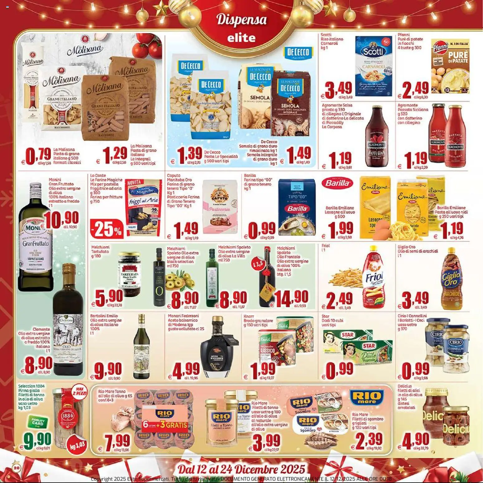 Volantino Elite Supermercati del 12.12.2025 | Pagina: 20 | Prodotti: Farina, Lasagna, Pasta, Sgombro