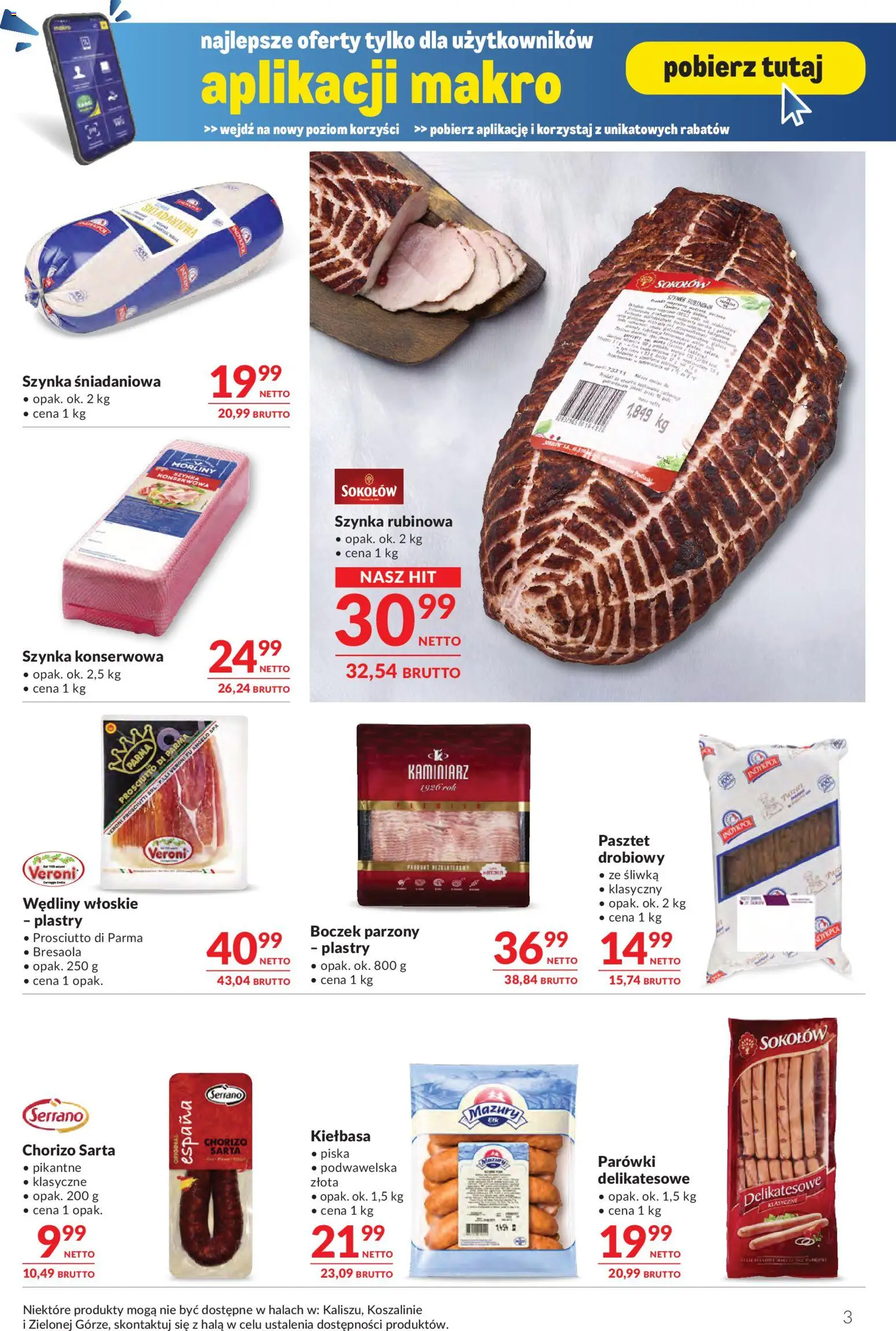 Makro Gazetka - Oferta dla gastronomii od 12.11.2025 | Strona: 3 | Produkty: Parówki, Szynka, Boczek parzony, Prosciutto