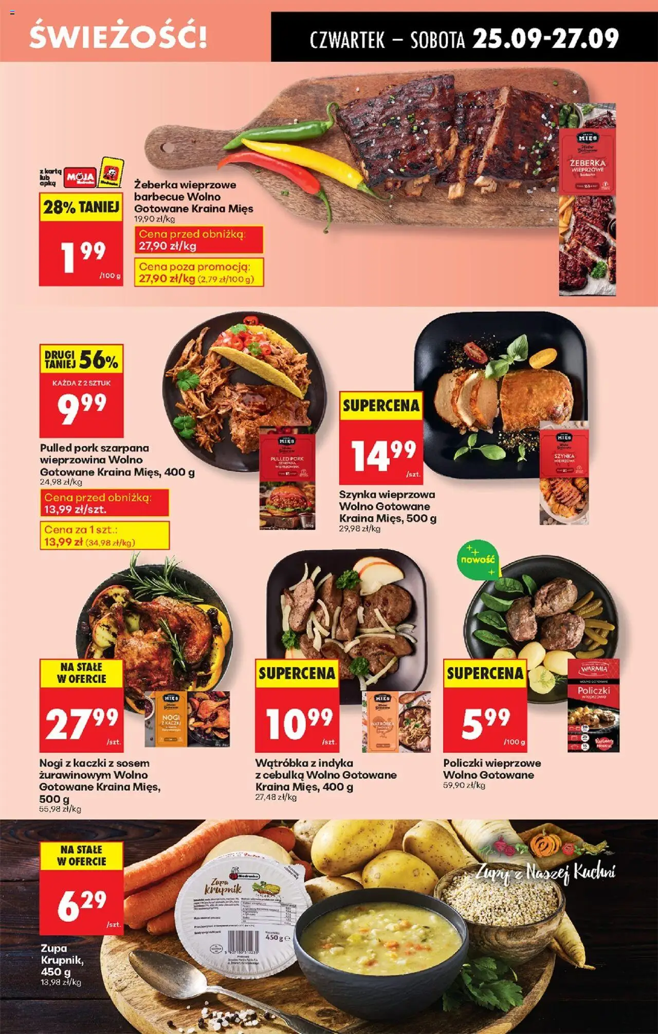 Biedronka gazetka - Oferta w tym tygodniu od 25.09.2025 | Strona: 27 | Produkty: Karta, Żeberka wieprzowe barbecue, Szynka wieprzowa, Zupa