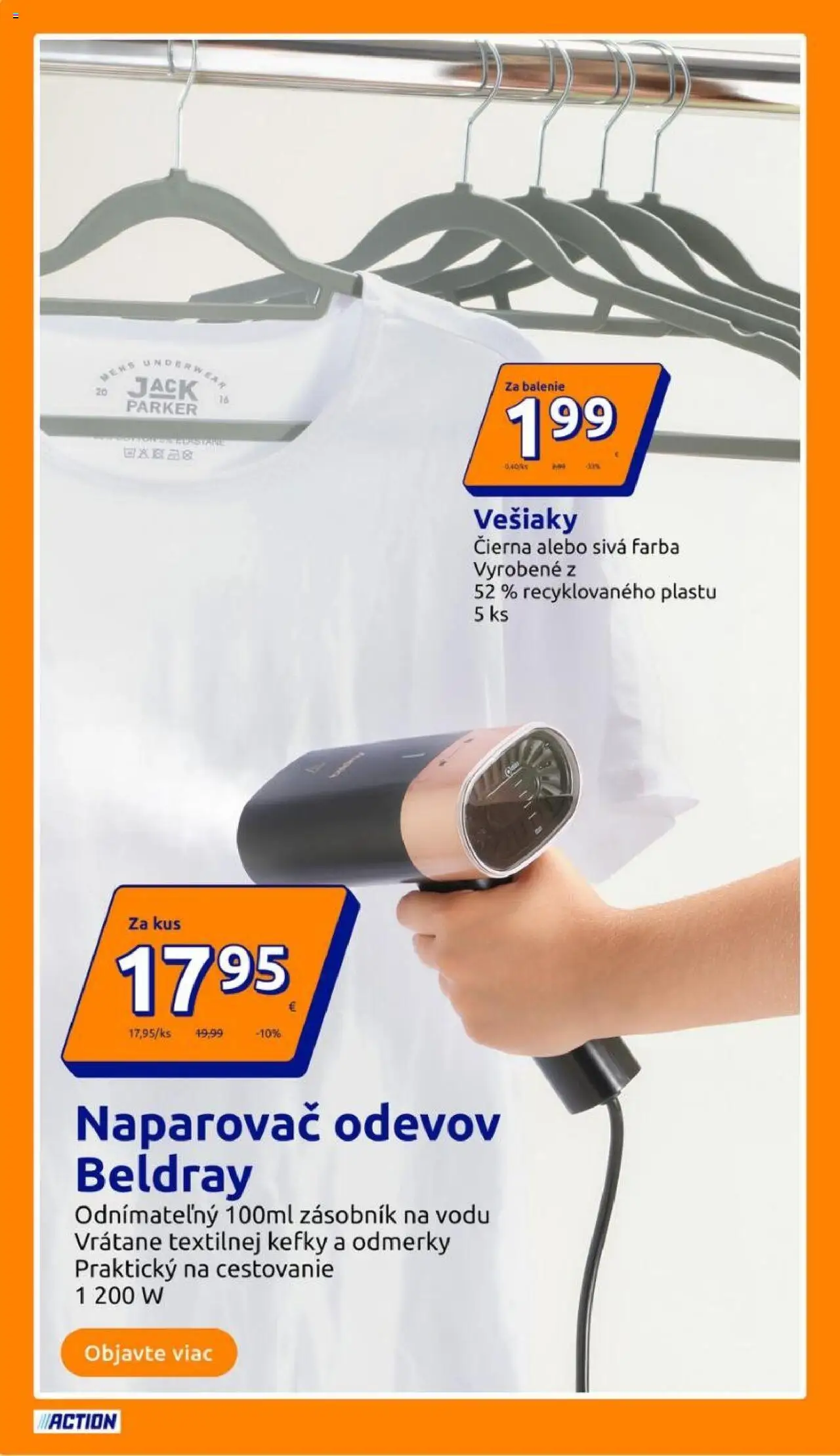 Action leták │ platný od 16.07.2025 | Strana: 10 | Produkty: Naparovač odevov, Vešiaky