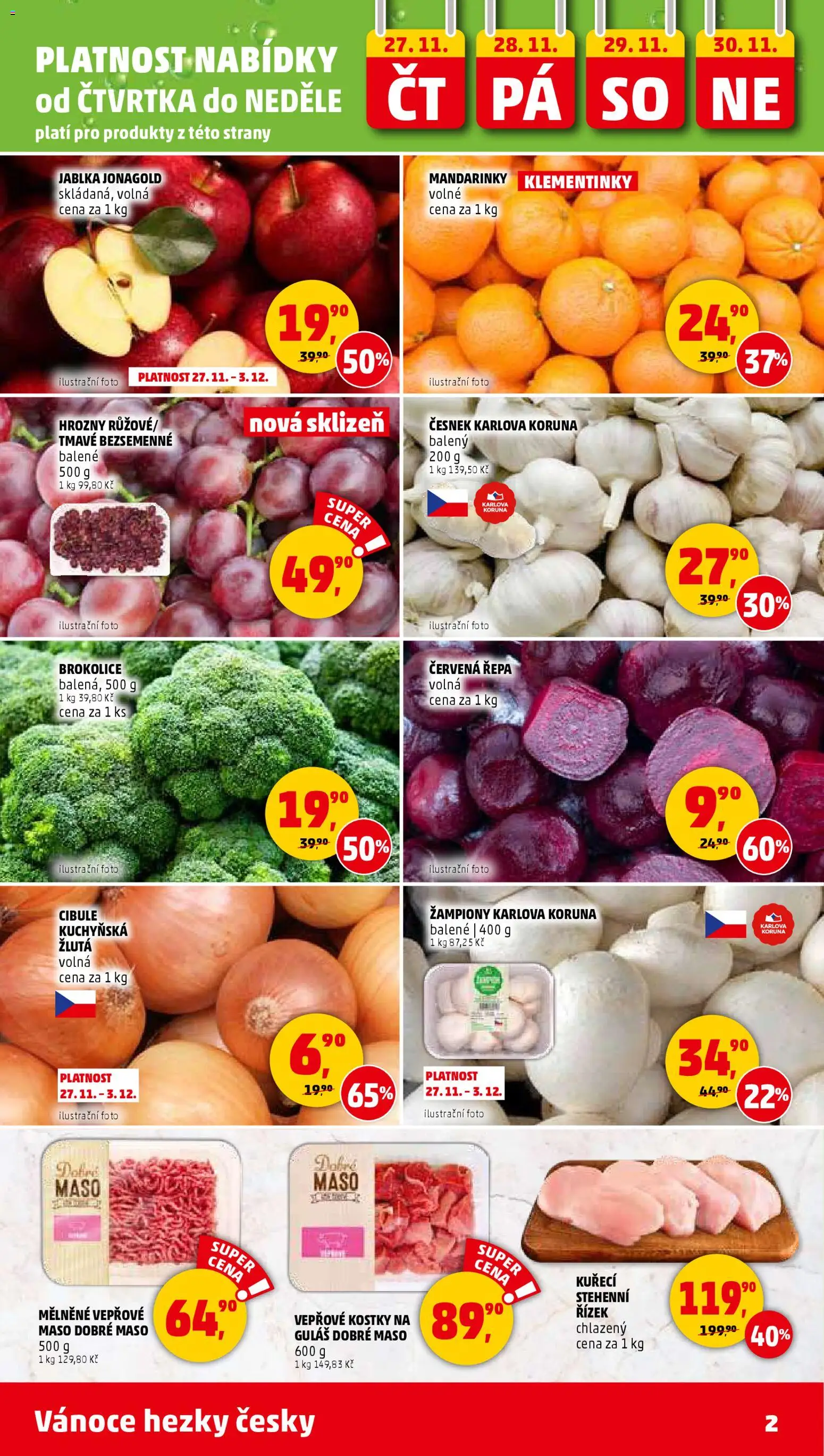 Penny Market leták - Čtvrtečník od 27.11.2025 | Strana: 2 | Produkty: Mandarinky, Brokolice, Kostky, Cibule