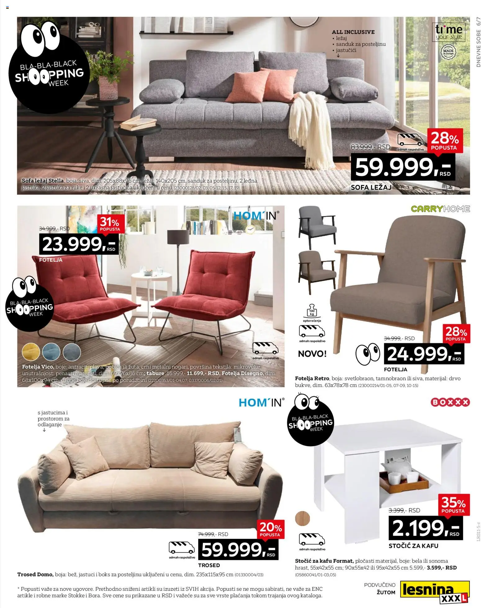 Lesnina XXXL katalog - važi od 21.11.2025 | Strana: 7 | Proizvode: Fotelja, Stočić za kafu, Tabure, Trosed