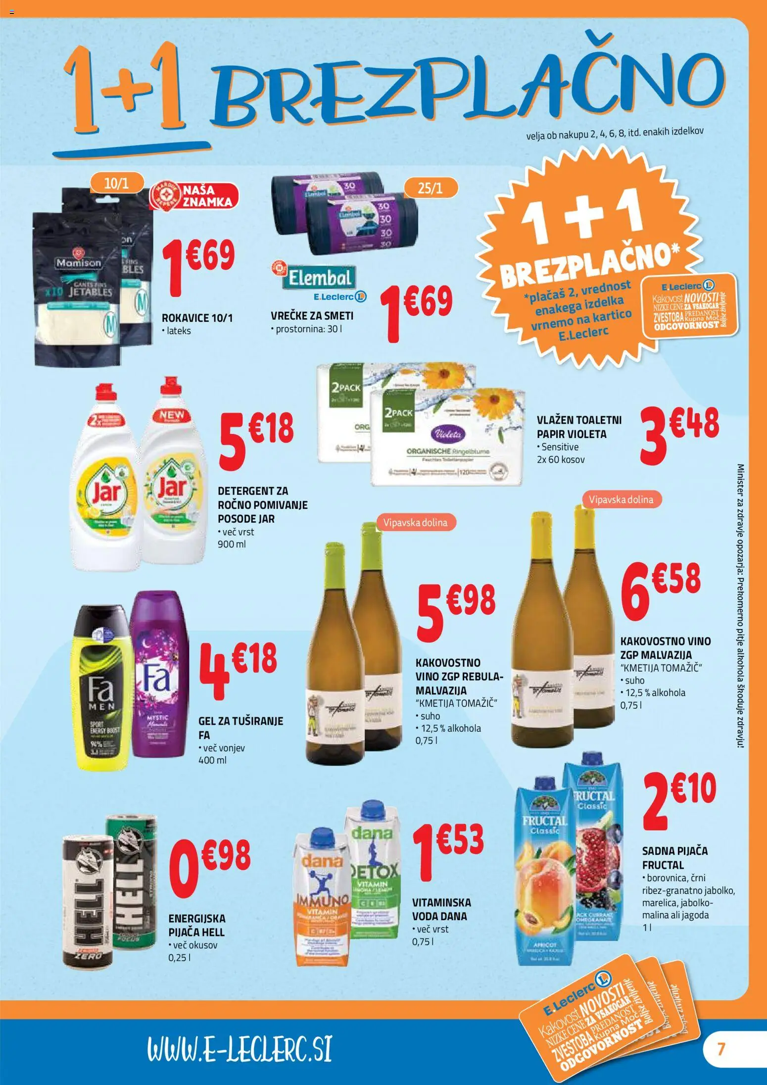 Novi E.leclerc katalog ponudbe – veljaven od 12.11.2025 | Stran: 7 | Izdelki: Gel za tusiranje, Vino, Detergent, Voda