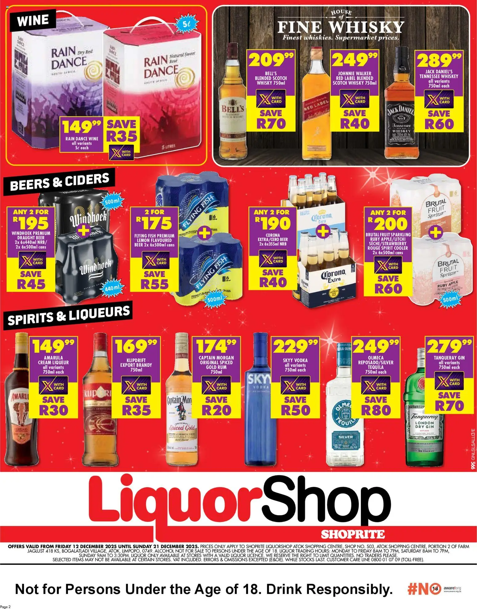 New Shoprite catalogue – valid from 12.12.2025 | Page: 2 | Products: Rum, Beer, Fish, Cream