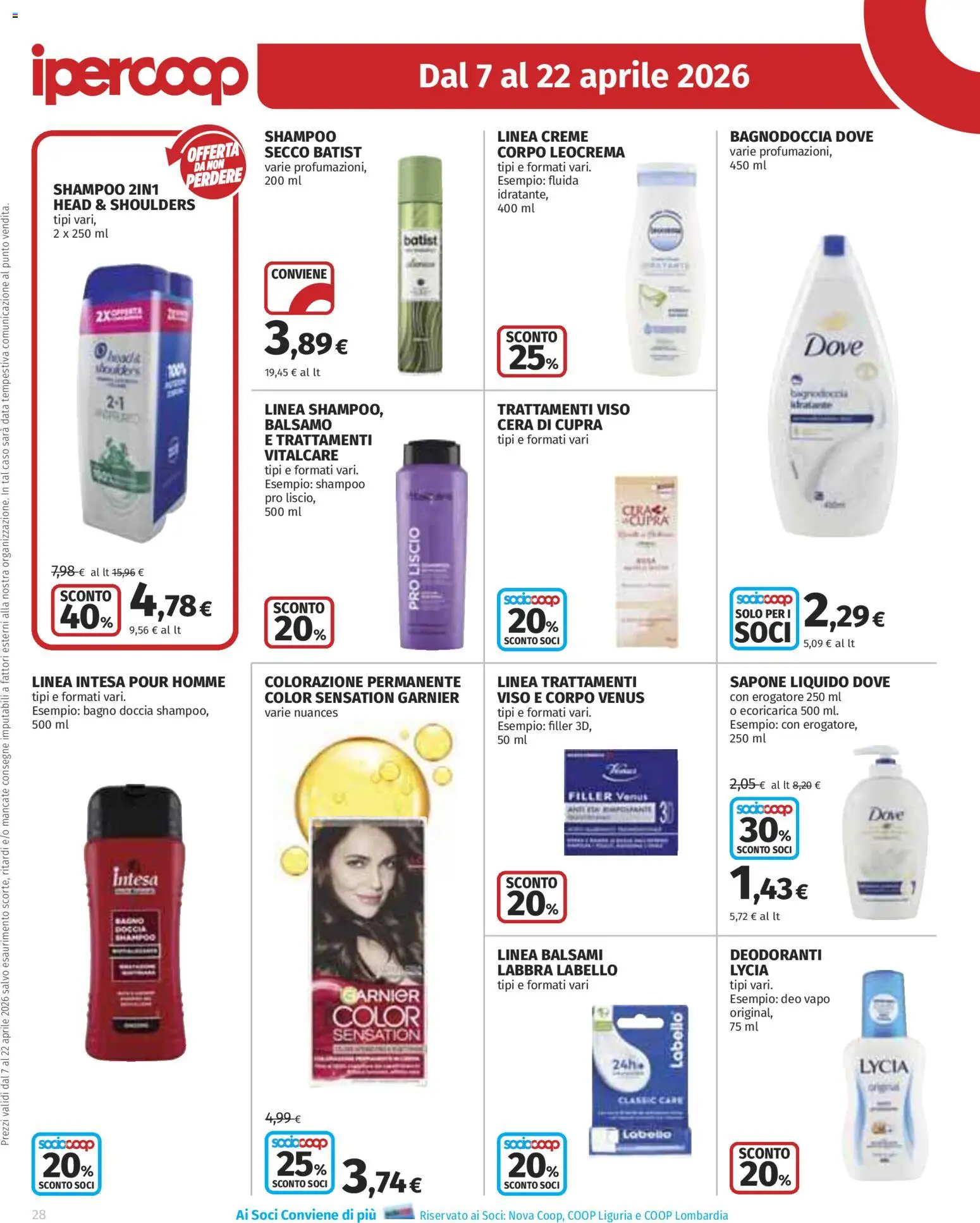Volantino Ipercoop del 07.04.2026 | Pagina: 28 | Prodotti: Shampoo, Balsamo, Data, Doccia