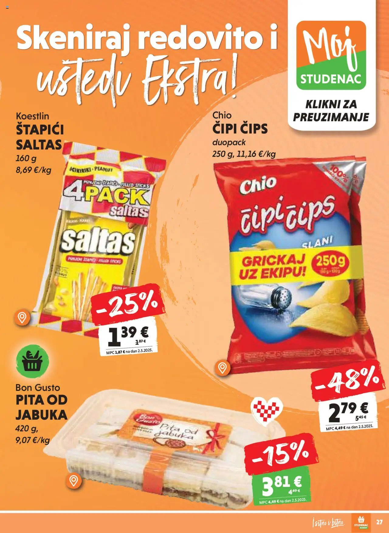 Studenac katalog | vrijedi od 27.08.2025 | Stranica: 27 | Proizvodi: Pita, Štapići, Pila, Jabuka