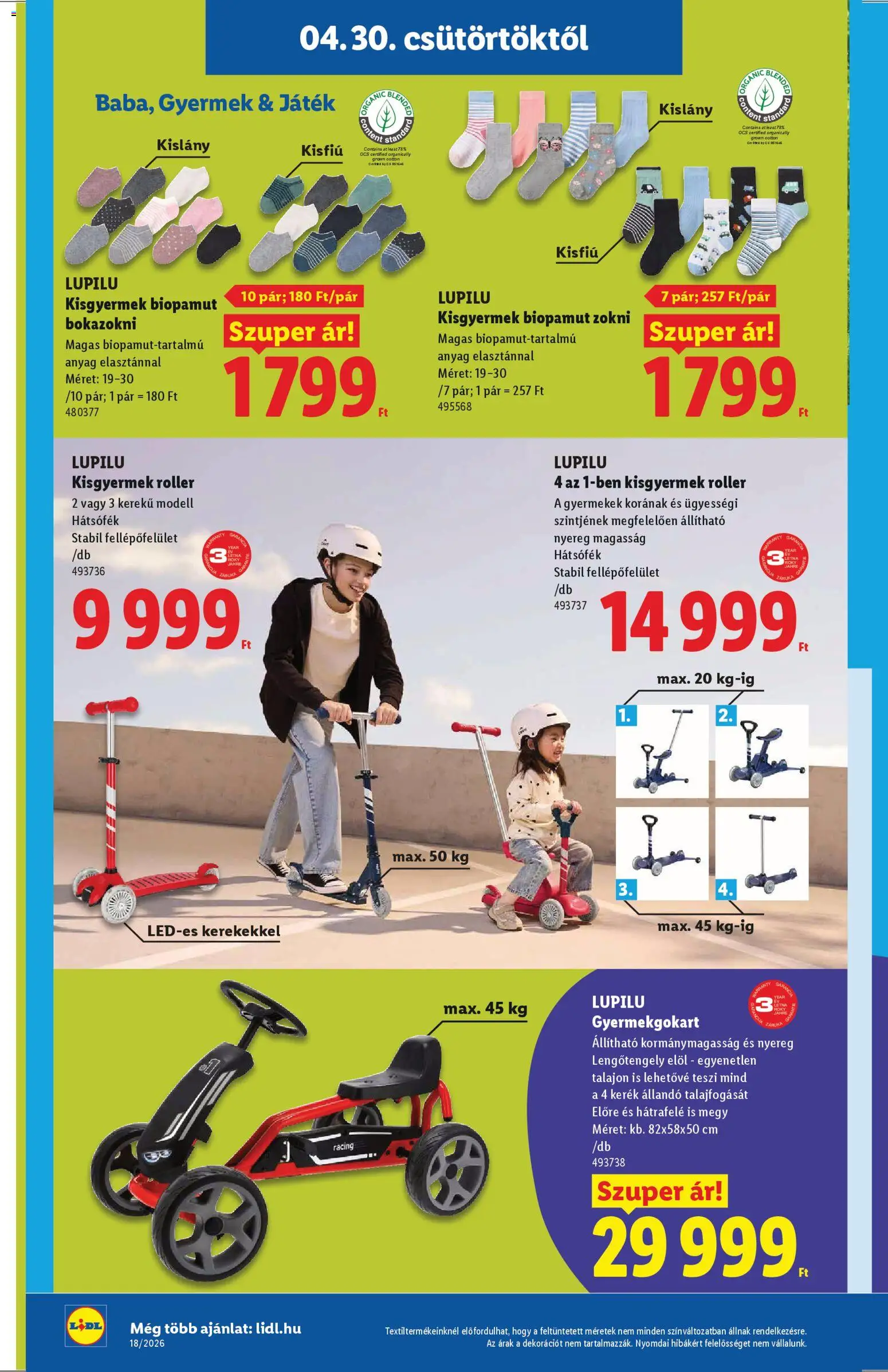 Lidl akciós ujság - amely érvényes a következő dátumtól: 30.04.2026 | Oldal: 6 | Termékek: Játék, Roller, Bokazokni, Zokni
