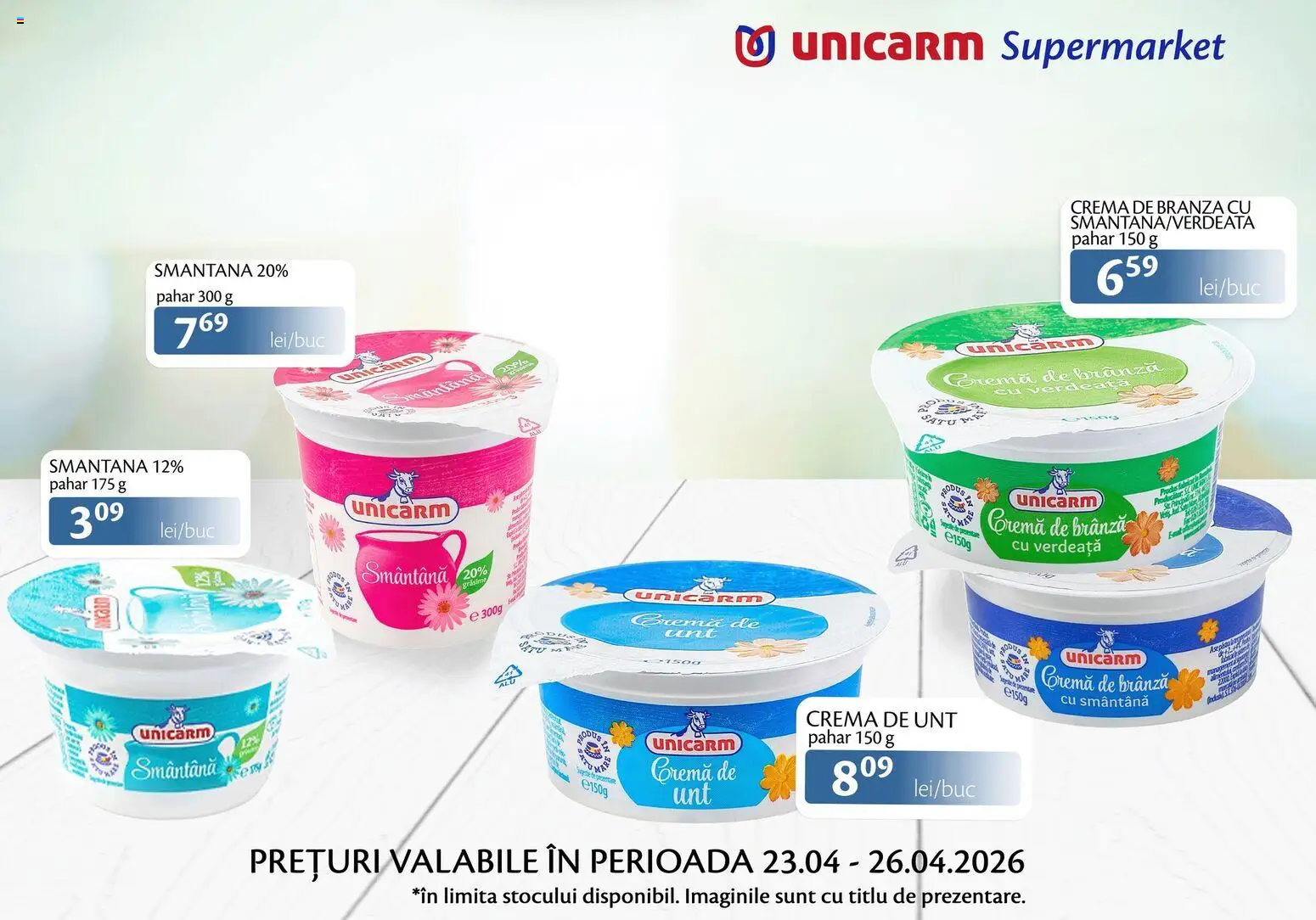 Noul catalog Unicarm – valabil de la 23.04.2026 | Pagină: 3 | Produse: Cremă, Cremă de brânză, Smântână, Verdeață