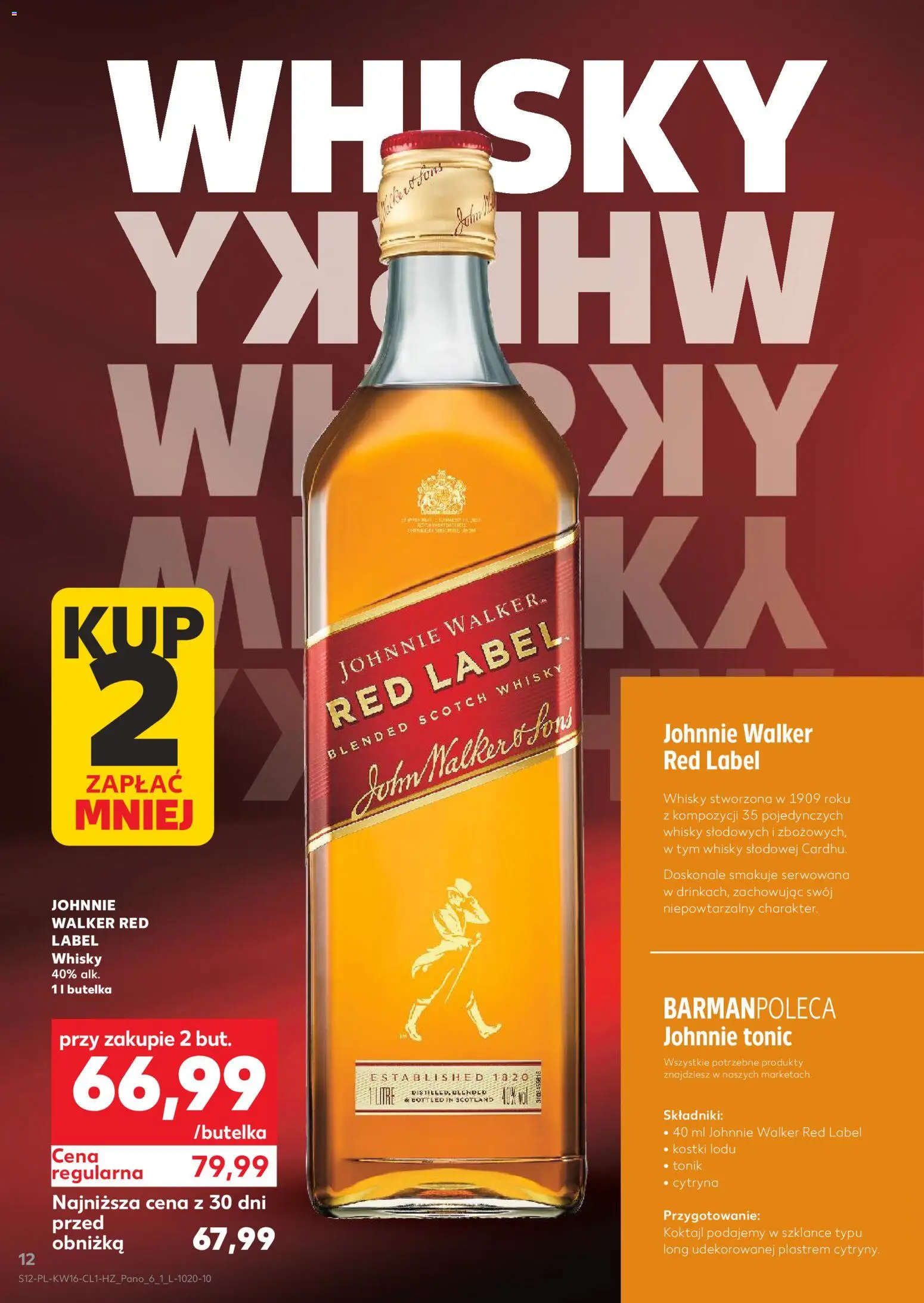 Kaufland Polsko leták - Barek od 16.04.2026 | Strana: 12 | Produkty: Whisky, Red Label, Tonic