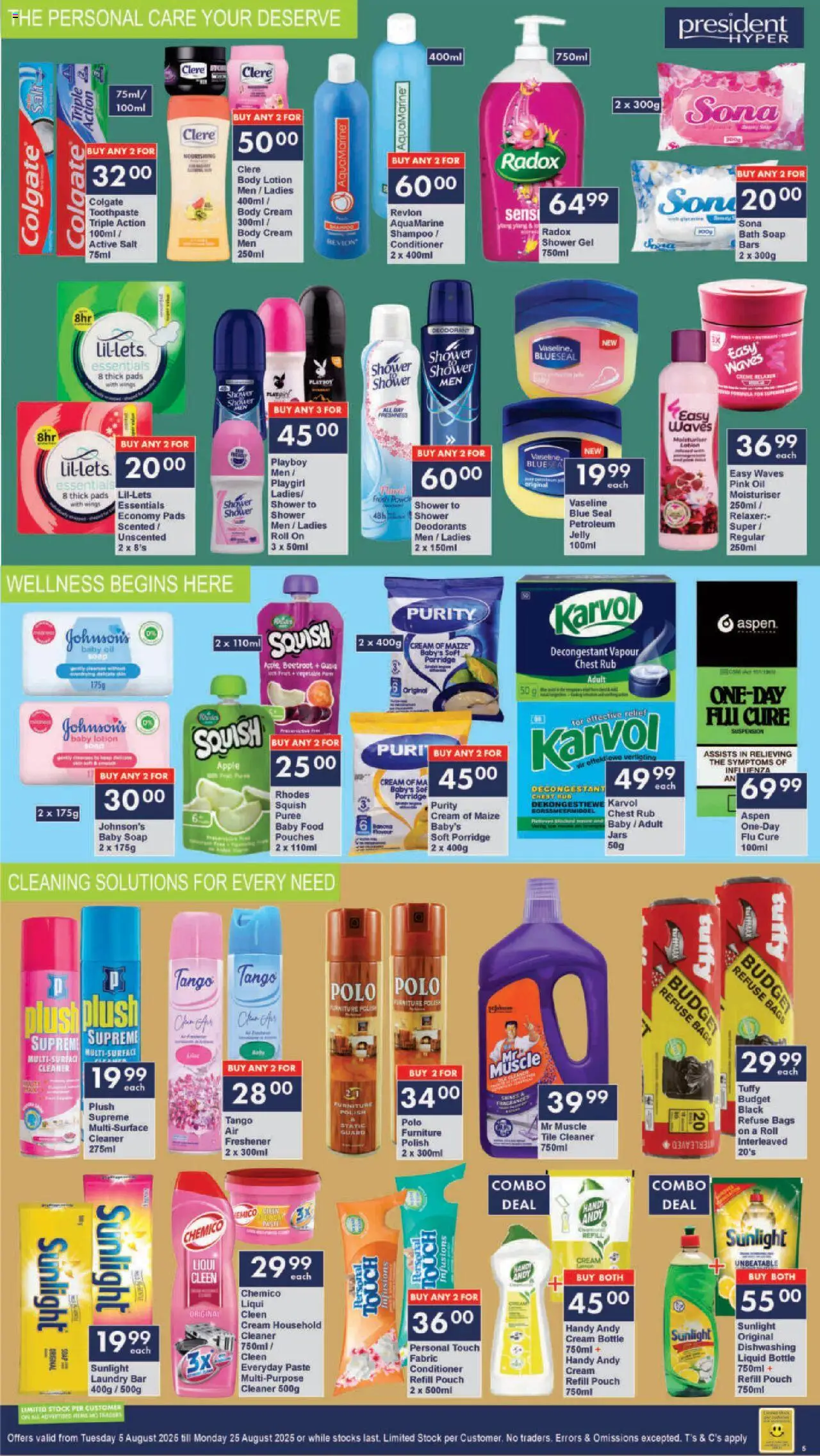 President Hyper - Birthday Sale Specials │ valid from 05.08.2025 | Page: 5 | Products: Cream, Refuse bags, Shower gel, Baby food