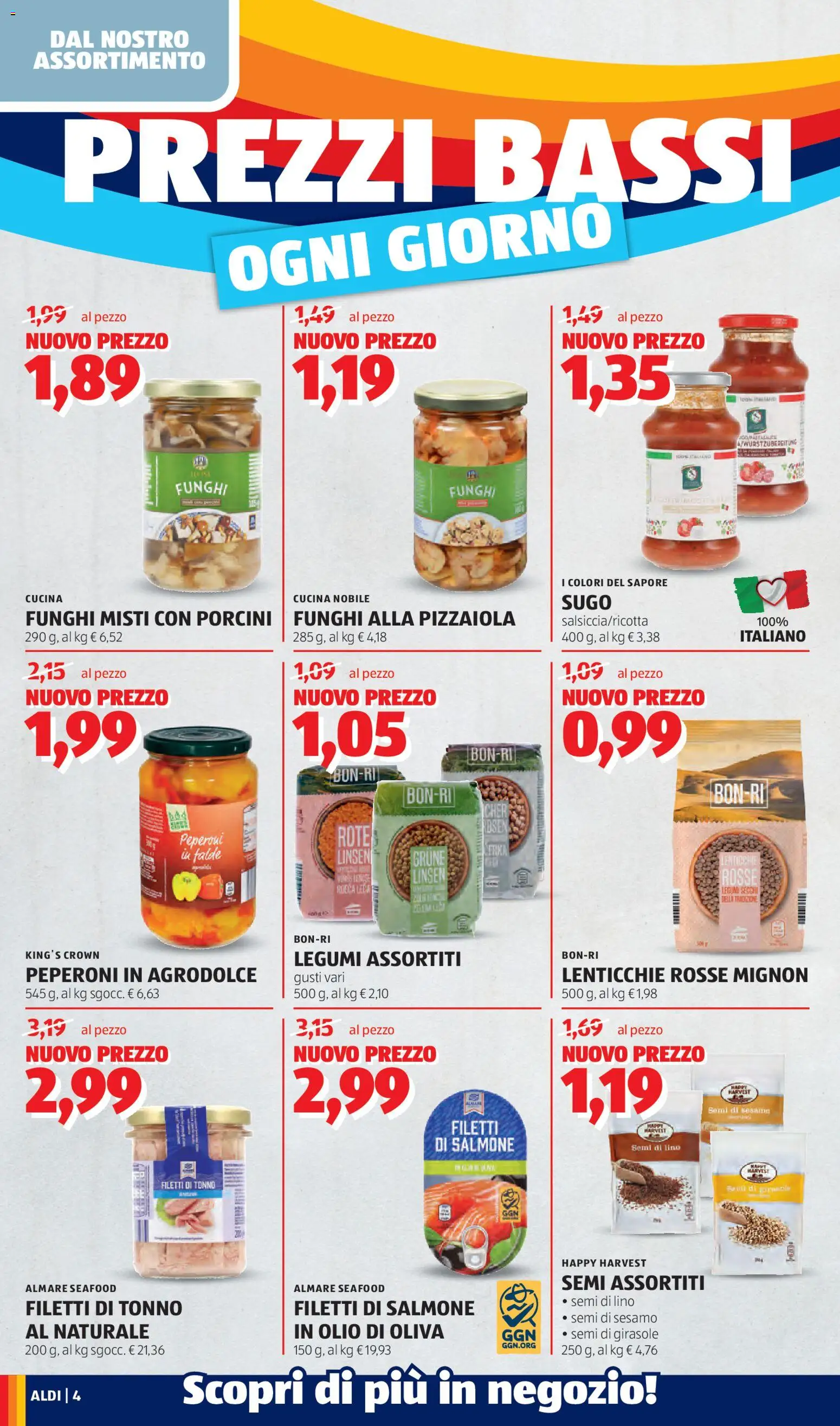 Volantino Aldi del 27.04.2026 | Pagina: 4 | Prodotti: Legumi, Peperoni, Lenticchie, Sugo