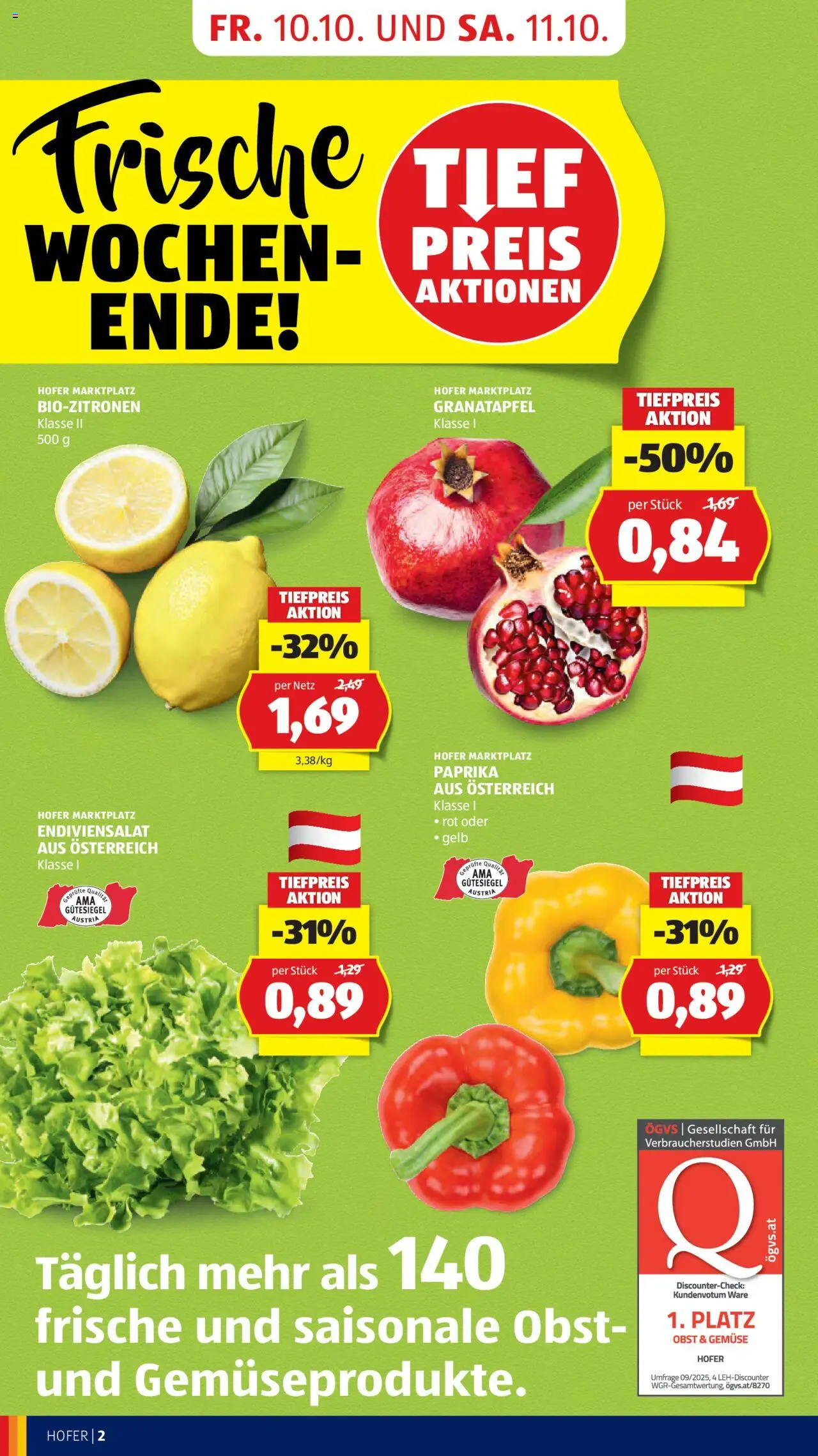 Hofer Flugblatt gültig ab 10.10.2025 | Seite: 4 | Produkte: Gemüse, Obst