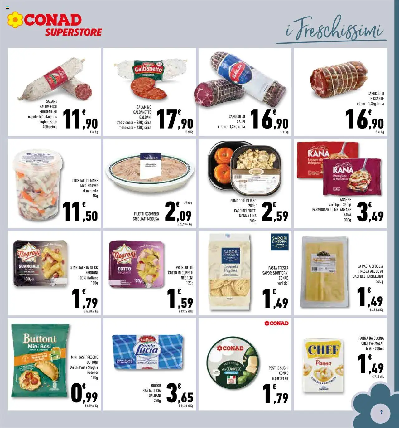 Volantino Conad del 13.08.2025 | Pagina: 9 | Prodotti: Salame, Pasta, Melanzane, Guanciale