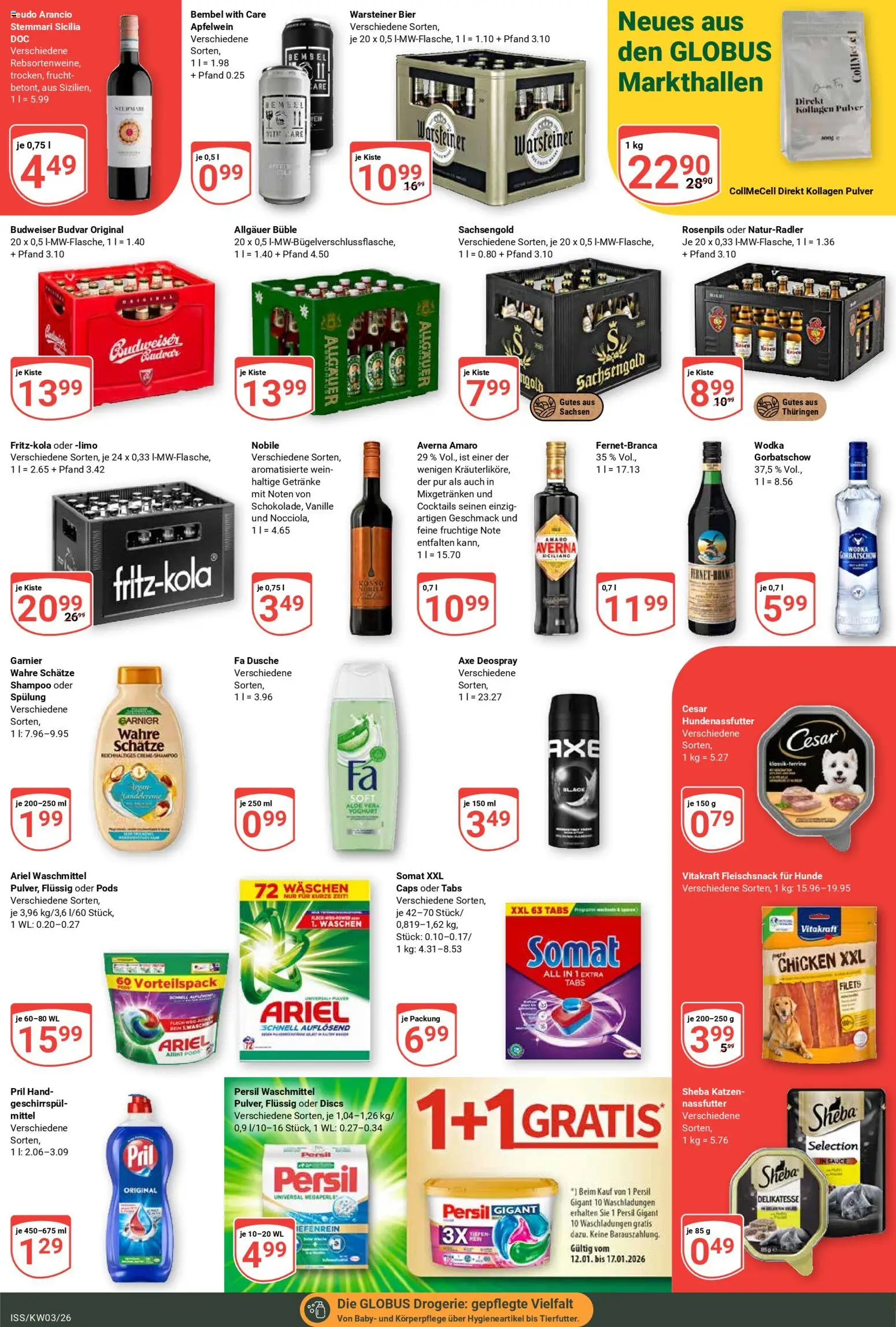 Globus Prospekt 	 – gültig ab 12.01.2026 | Seite: 4 | Produkte: Ariel, Warsteiner, Deospray, Pril