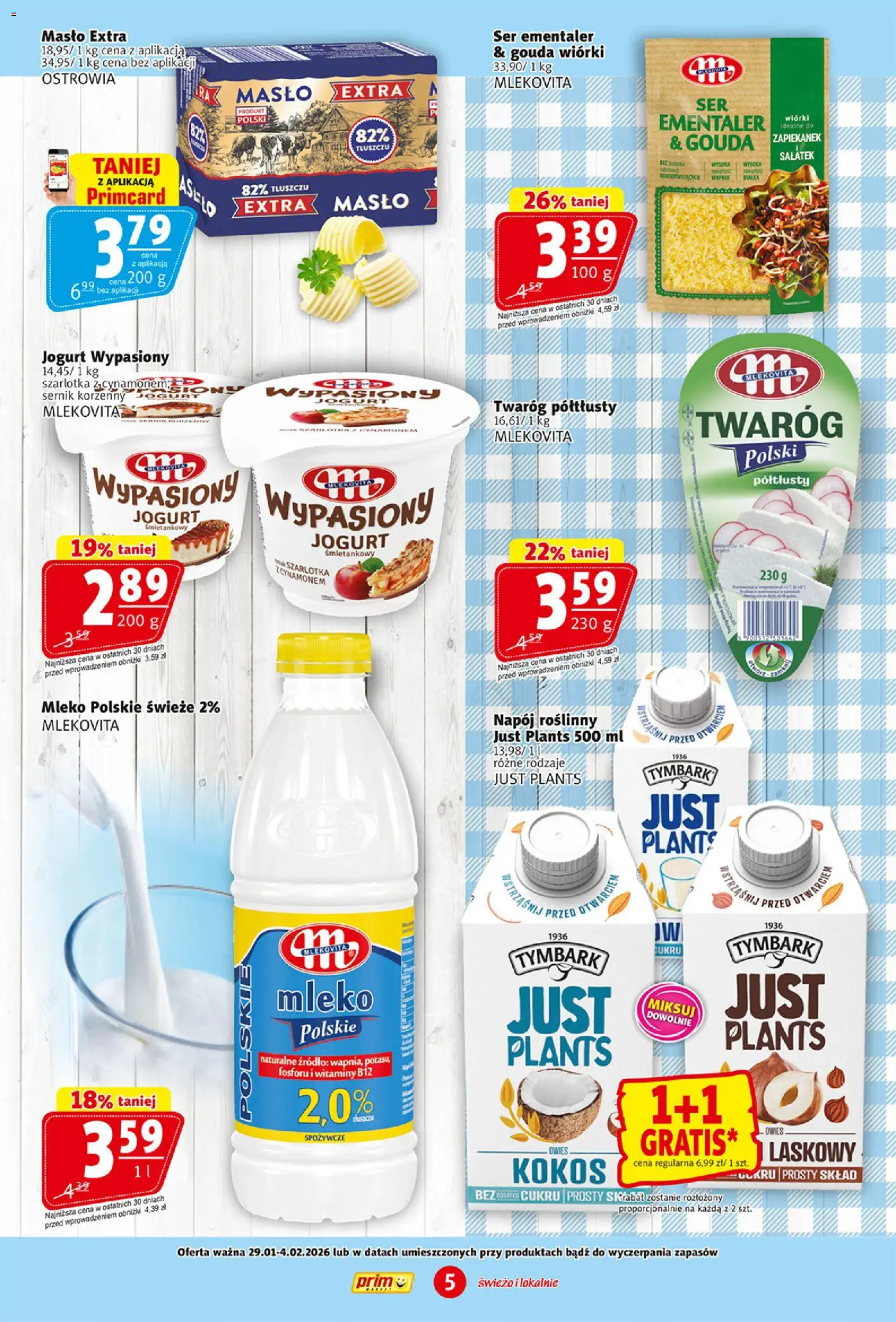 Prim Market Gazetka od 29.01.2026 | Strona: 5 | Produkty: Twaróg półtłusty, Mleko, Jogurt, Twaróg