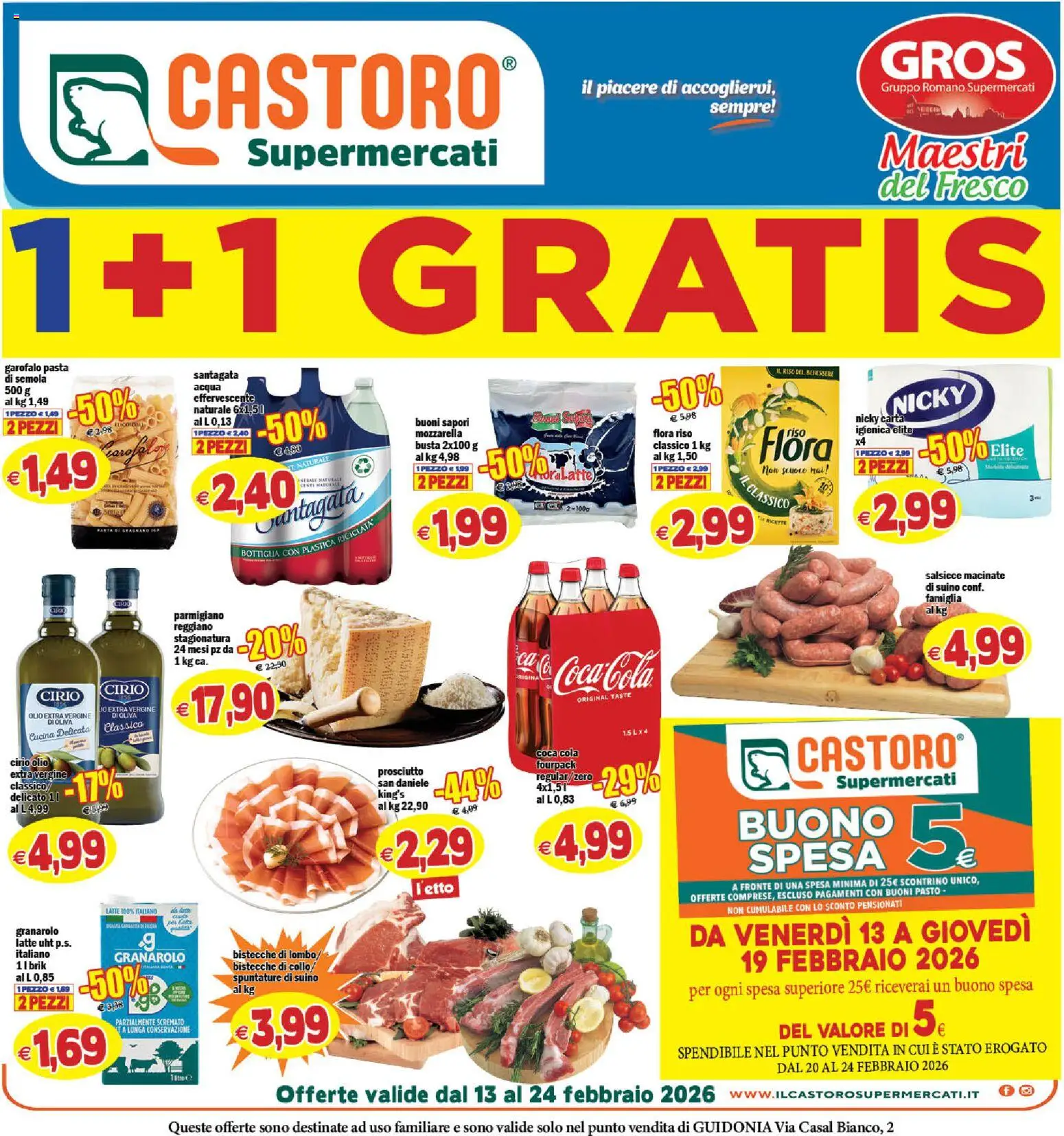 Volantino Il Castoro del 13.02.2026 | Pagina: 1 | Prodotti: Tè, Mozzarella, Latte, Coca Cola