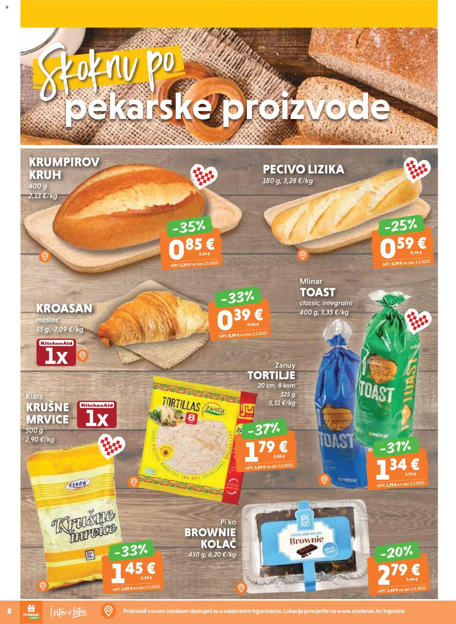 Studenac katalog | vrijedi od 19.11.2025 | Stranica: 8 | Proizvodi: Kruh, Toast, Kroasan, Tortilje
