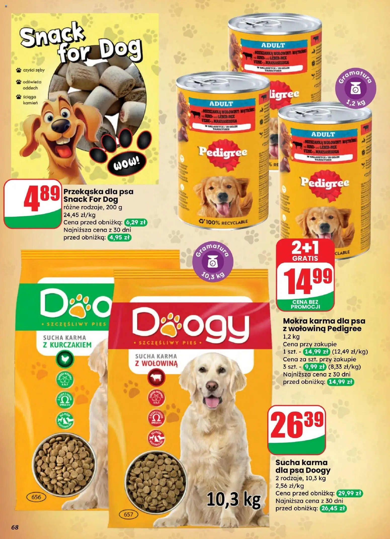 Dino gazetka od 25.03.2026 | Strona: 68 | Produkty: Pedigree, Karma dla psa, Sucha karma dla psa, Wołowina