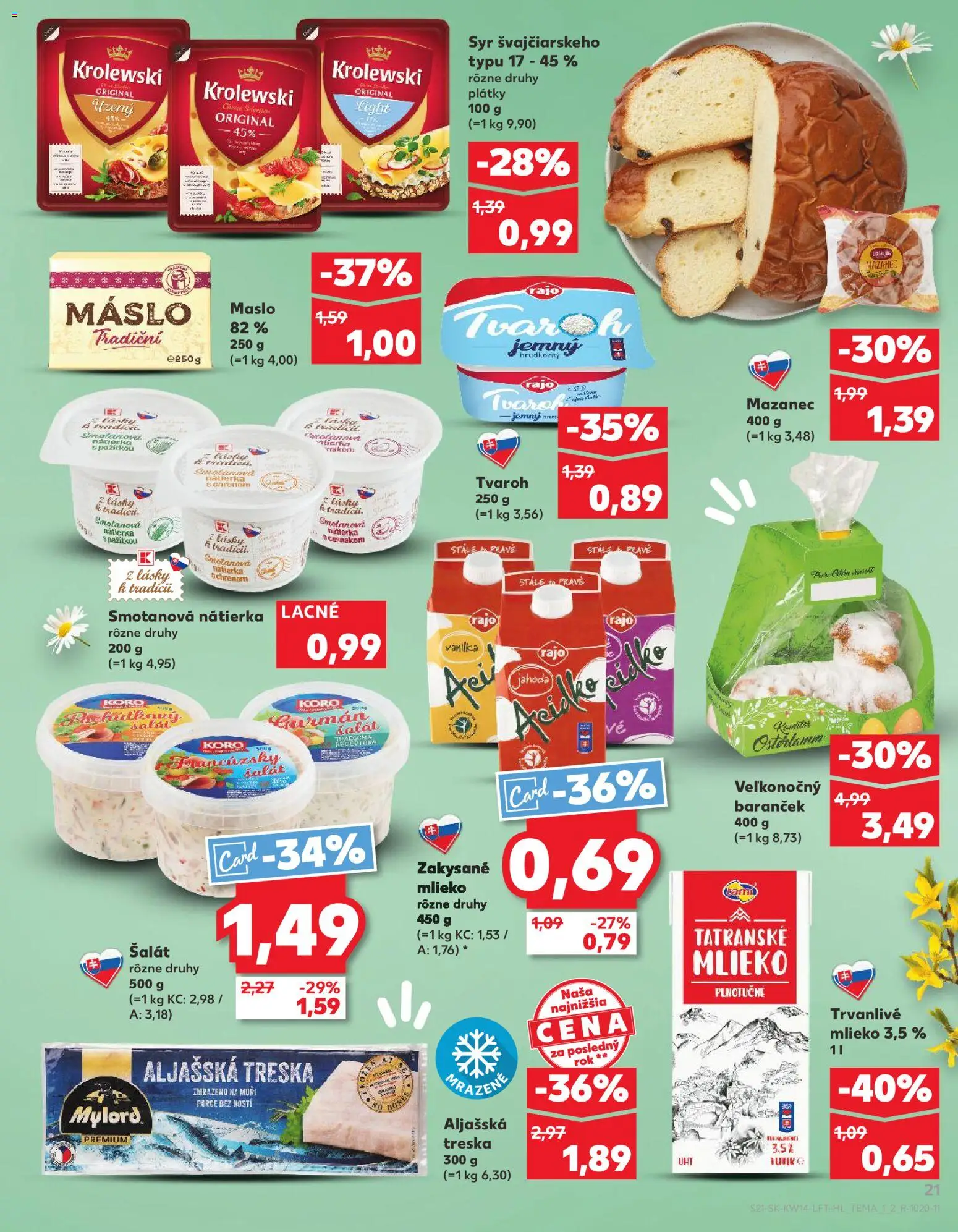 Nové Kaufland akcie – leták je platný od 01.04.2026 | Strana: 21 | Produkty: Mlieko, Syr, Zakysané mlieko, Trvanlivé mlieko