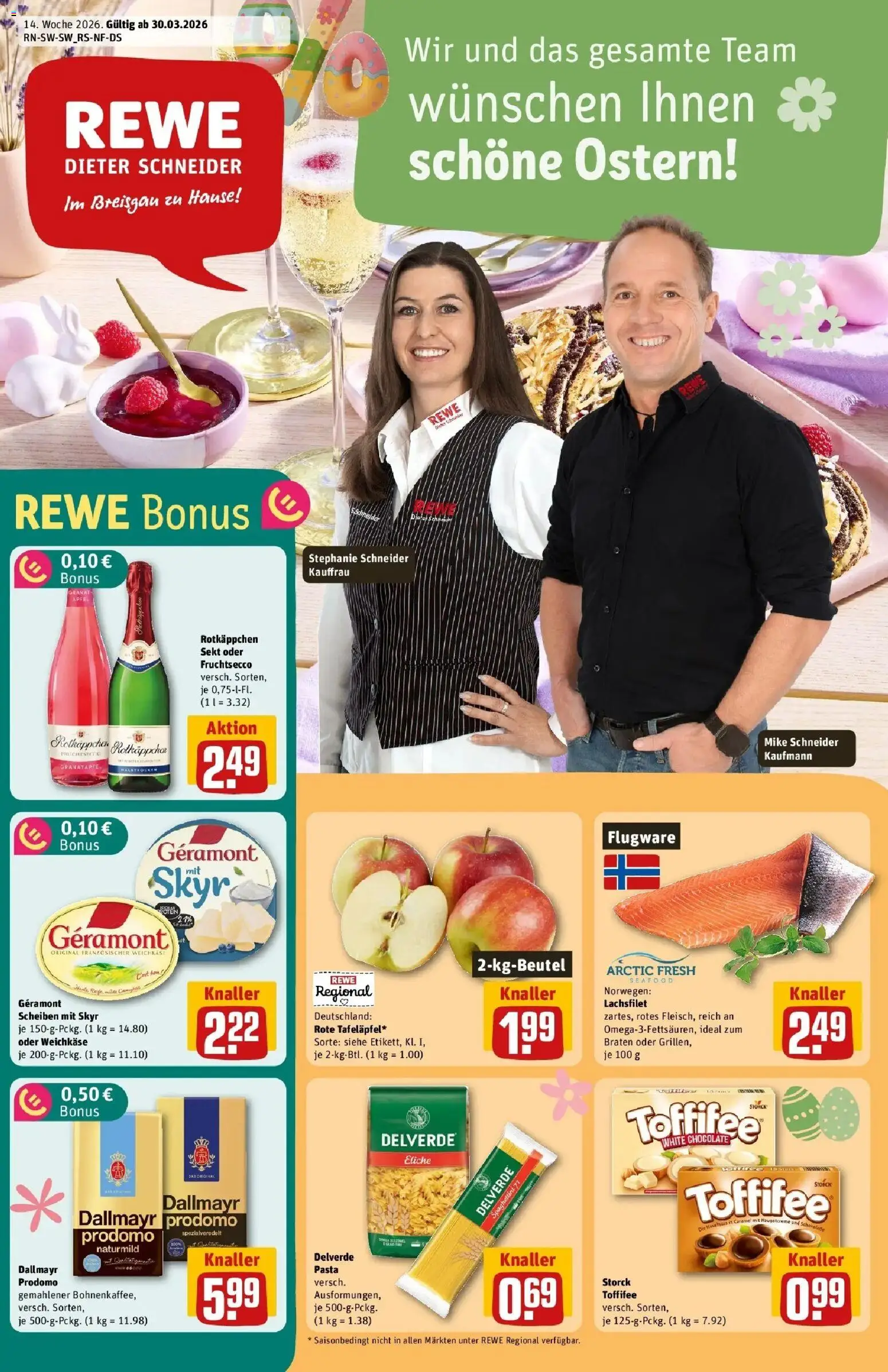 Rewe Prospekt Waldkirch	 – gültig ab 30.03.2026 | Seite: 1 | Produkte: Granatapfel, Sekt, Dallmayr, Pasta