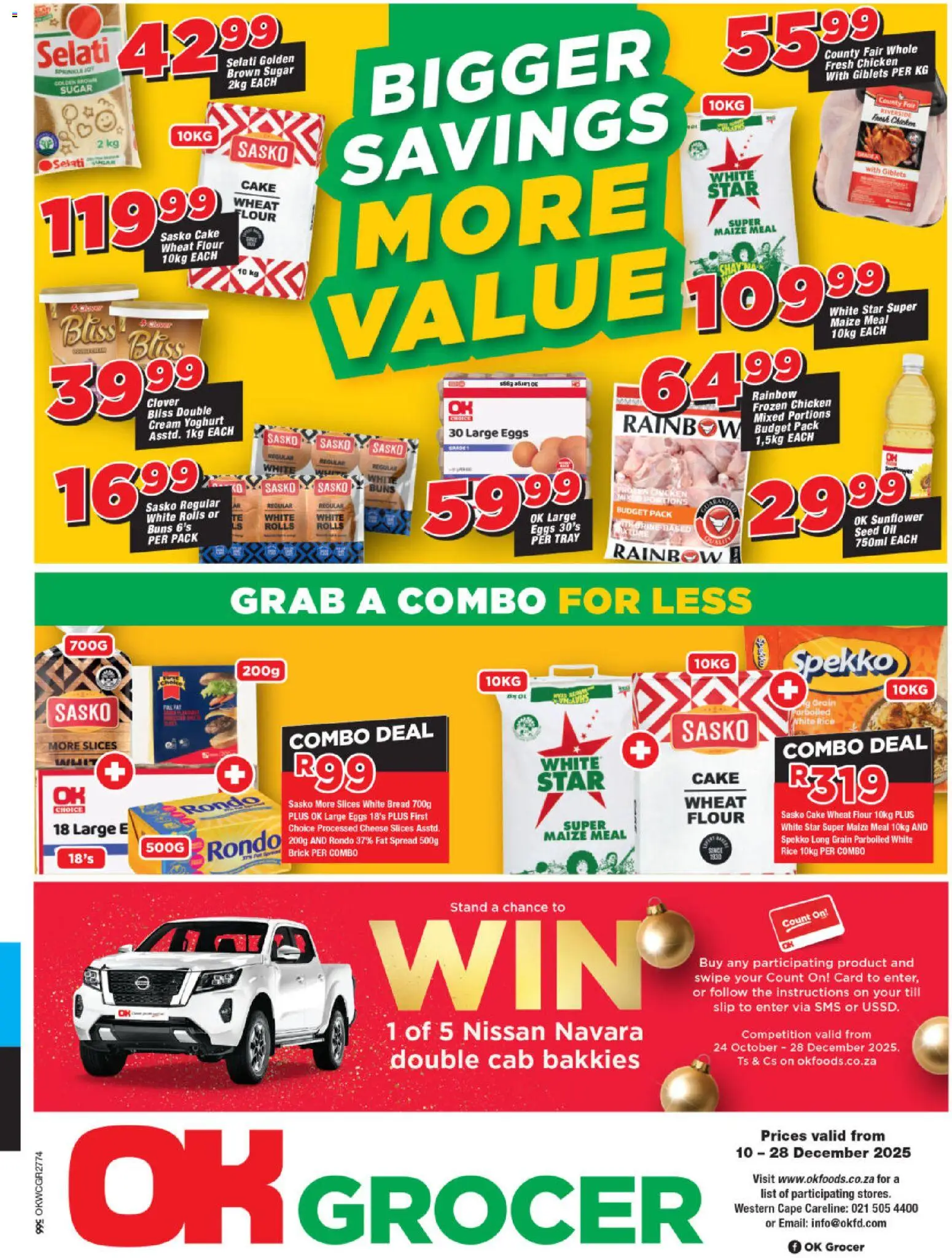 New OK Foods catalogue – valid from 10.12.2025 | Page: 1 | Products: Flour, Maize meal, Chicken, Rice