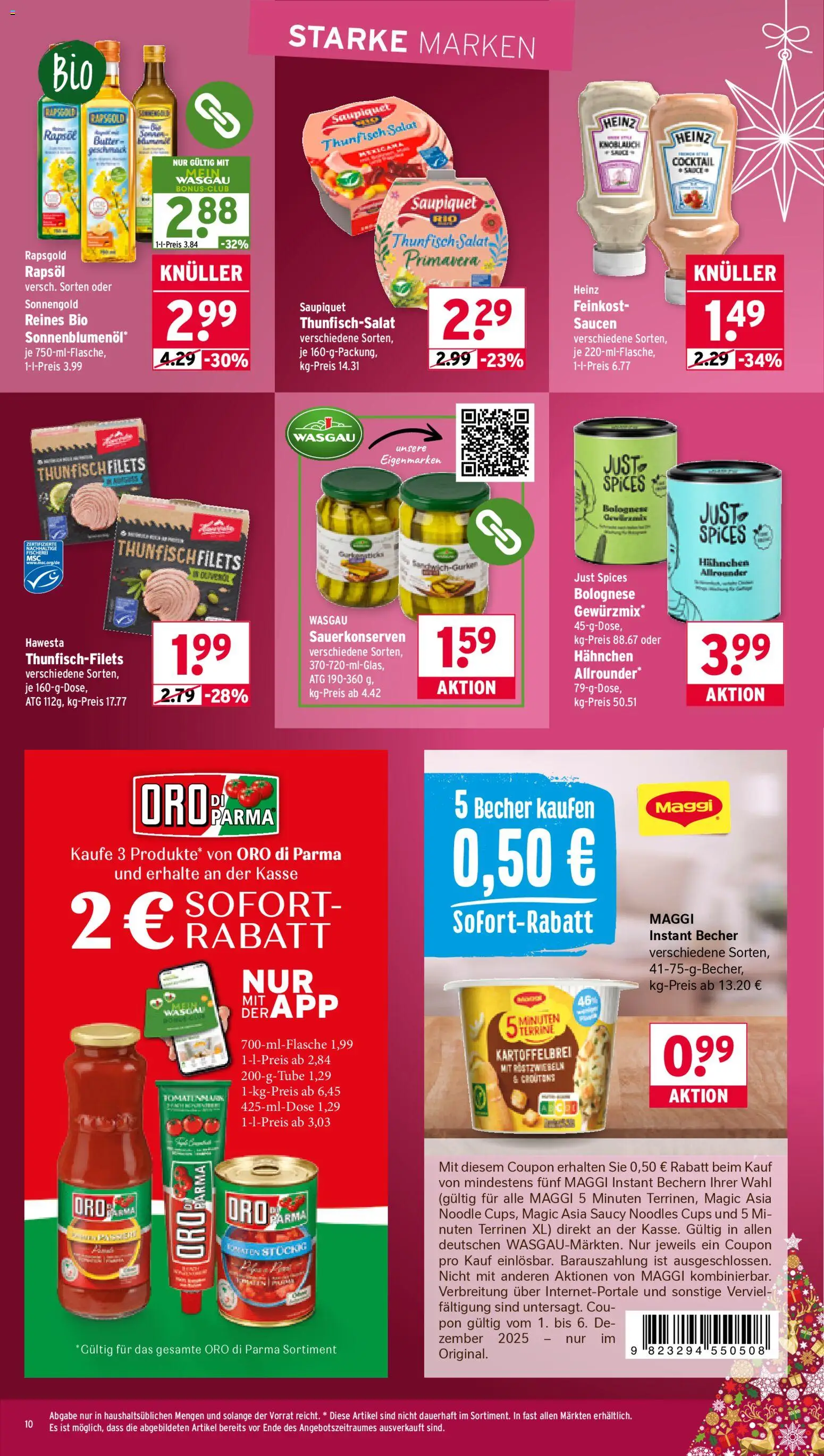 Wasgau Prospekt 	 – gültig ab 01.12.2025 | Seite: 10 | Produkte: Hahnchen, Thunfisch, Oro di parma, Salat