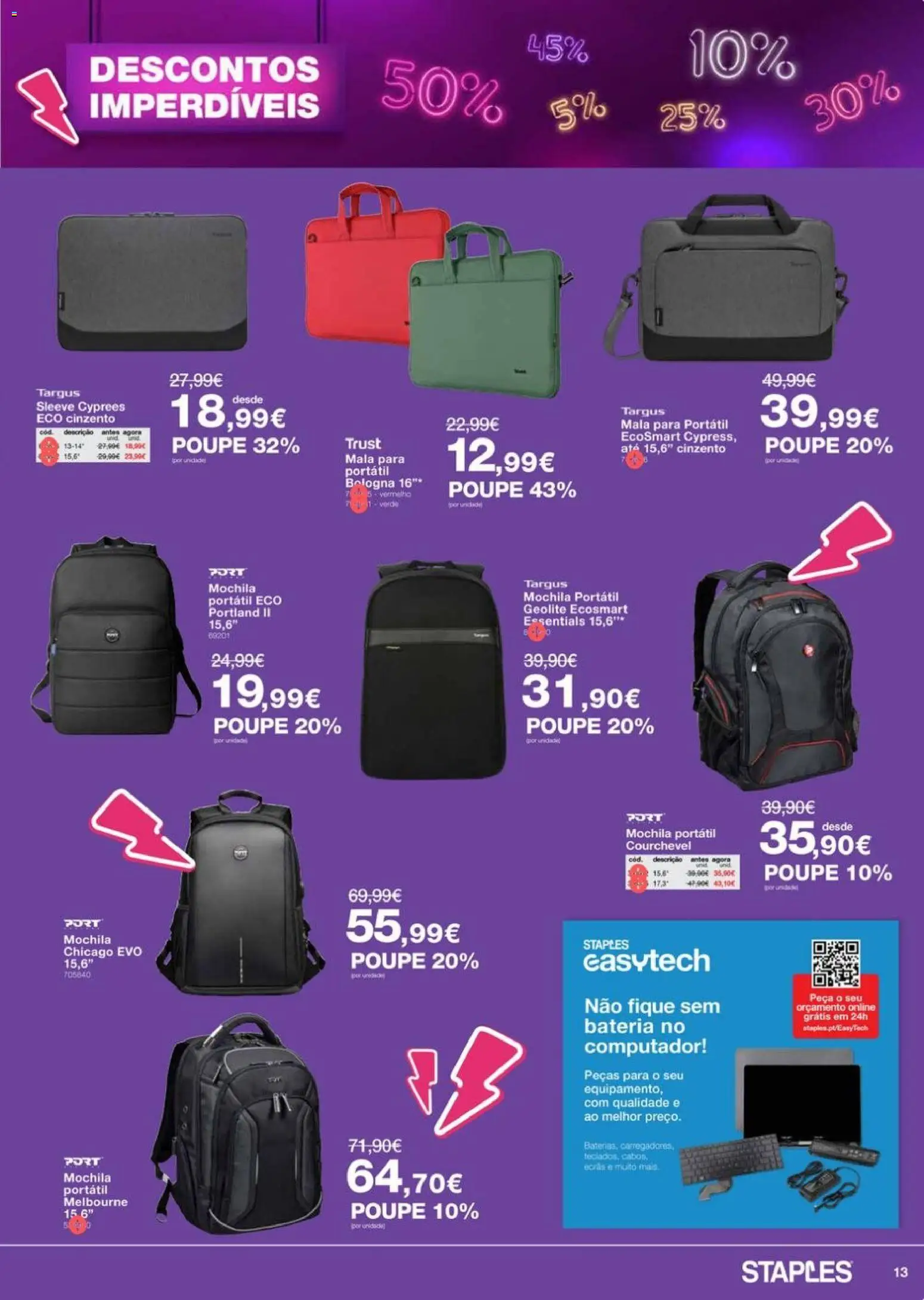 Staples - Descontos Imperdíveis │ válido de 09.03.2026 | Página: 13 | Produtos: Mochila, Computador, Bateria