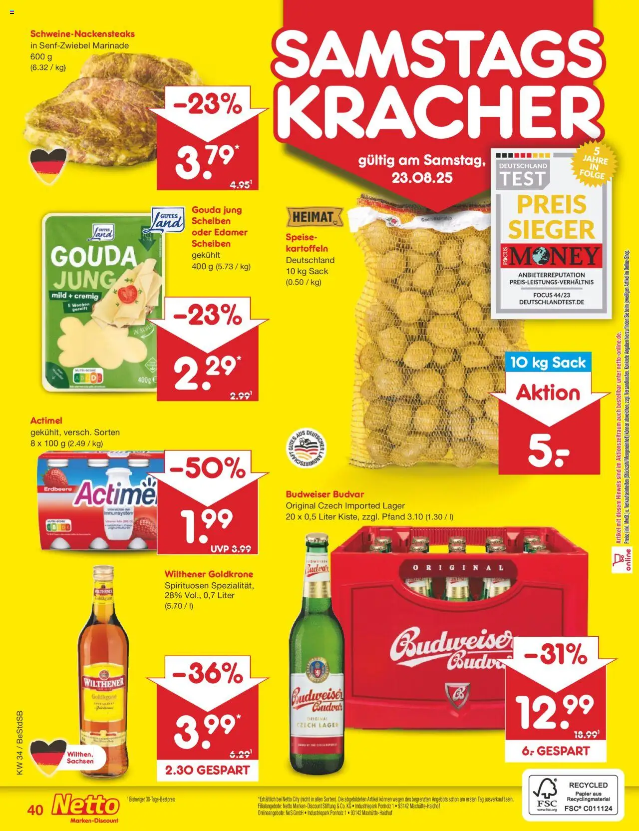 Netto Marken-Discount Prospekt 	 - gültig ab dem 18.08.2025 | Seite: 66 | Produkte: Wilthener, Edamer, Kartoffeln, Budweiser