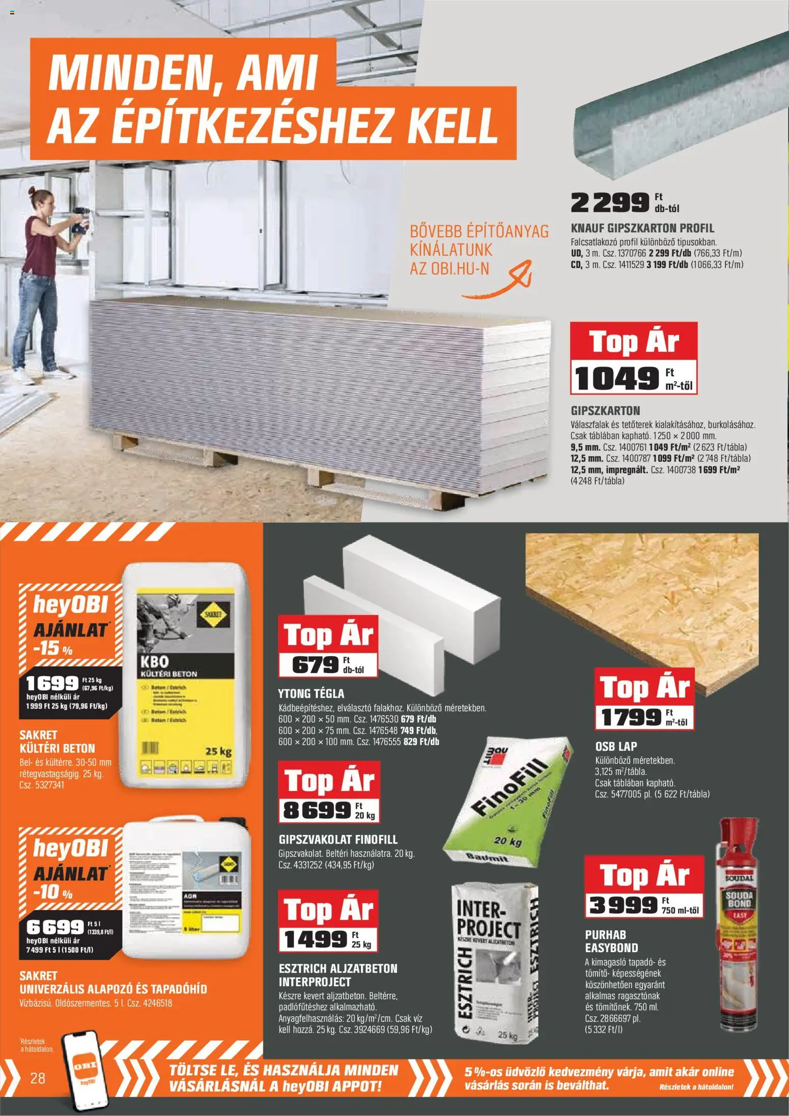 OBI akciós ujság - amely érvényes a következő dátumtól: 31.03.2026 | Oldal: 28 | Termékek: Beton, Gipszkarton, Osb lap, Ytong
