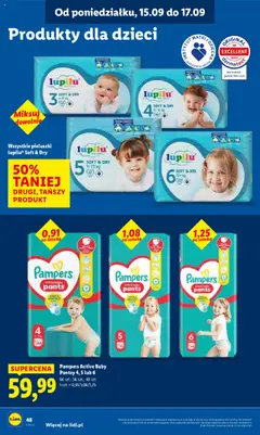 Pampers Active Baby Pantsy 4, 5 lub 6, Pampers Active Baby Pantsy 4, 5 lub 6, 66 szt., 56 szt., 48 szt. 1 szt. = 0,91/1,08/1,25 od 15.09.2025 | Strona: 54